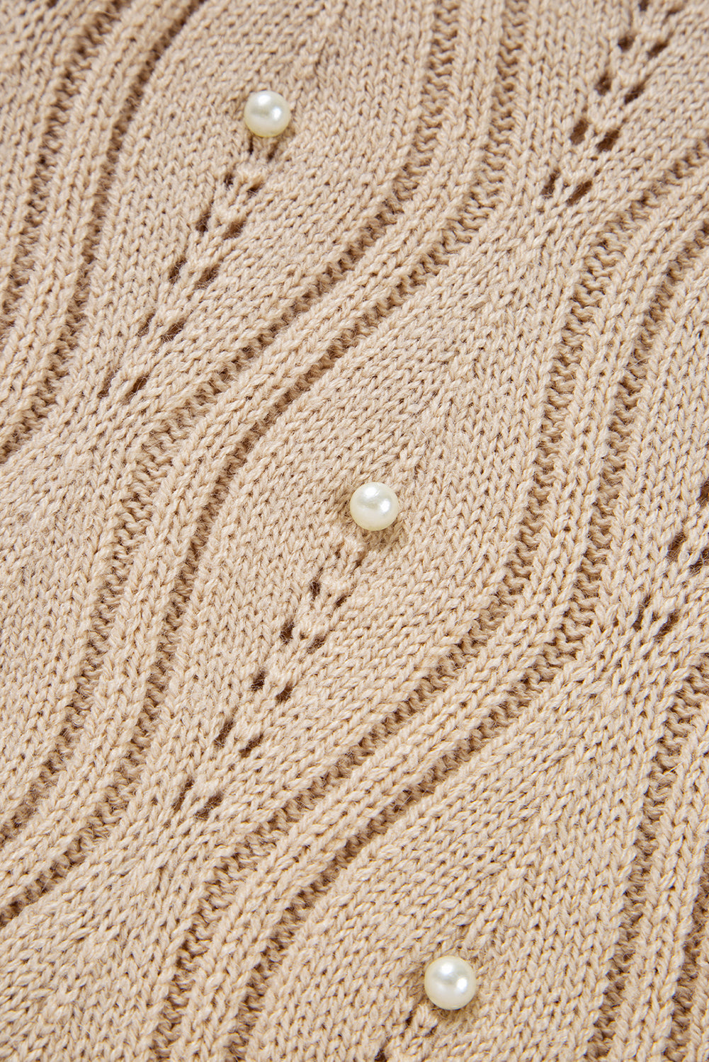 Beaded Pointelle Pearl Pointelle Knit V-Neck Lace Patchwork Sleeve Knit Top