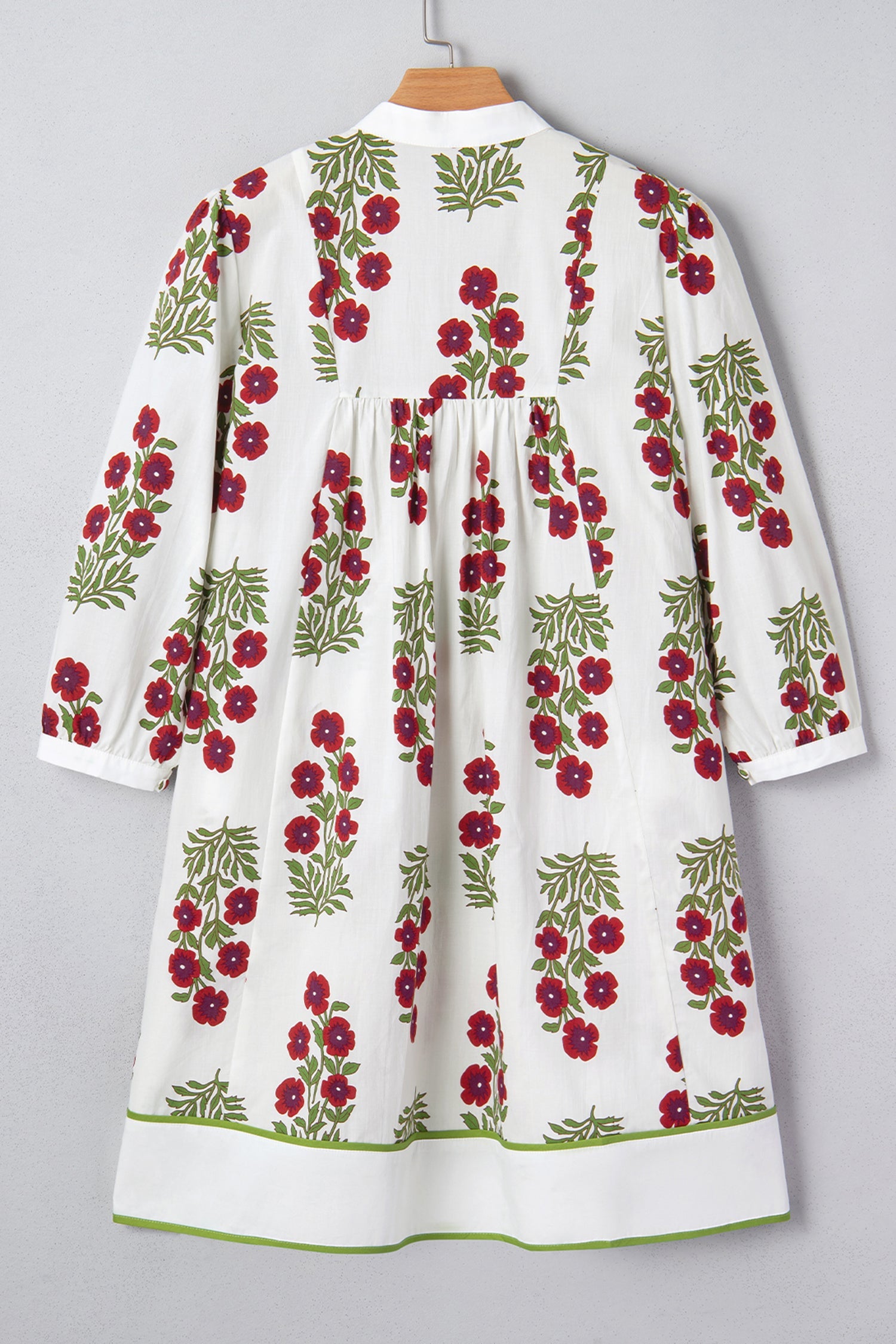 Frilled Sleeve V-Neck 3/4 Loose Floral Dress in White