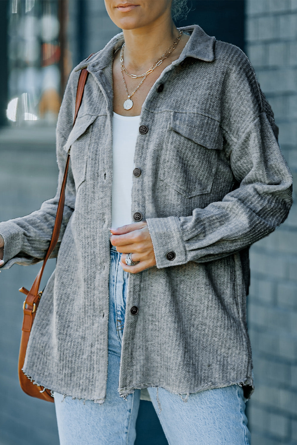 Women's Textured Button Women Shirt Jacket