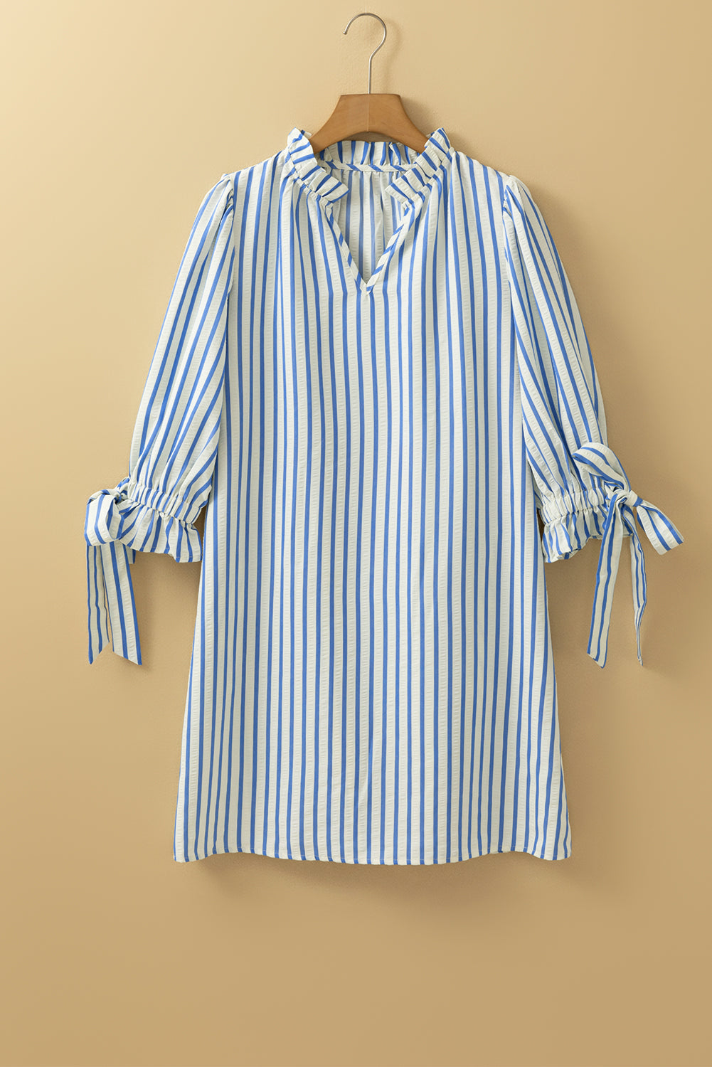 Stripe Sleeve Knotted Bracelet Shift Mini Dress in Sky Blue