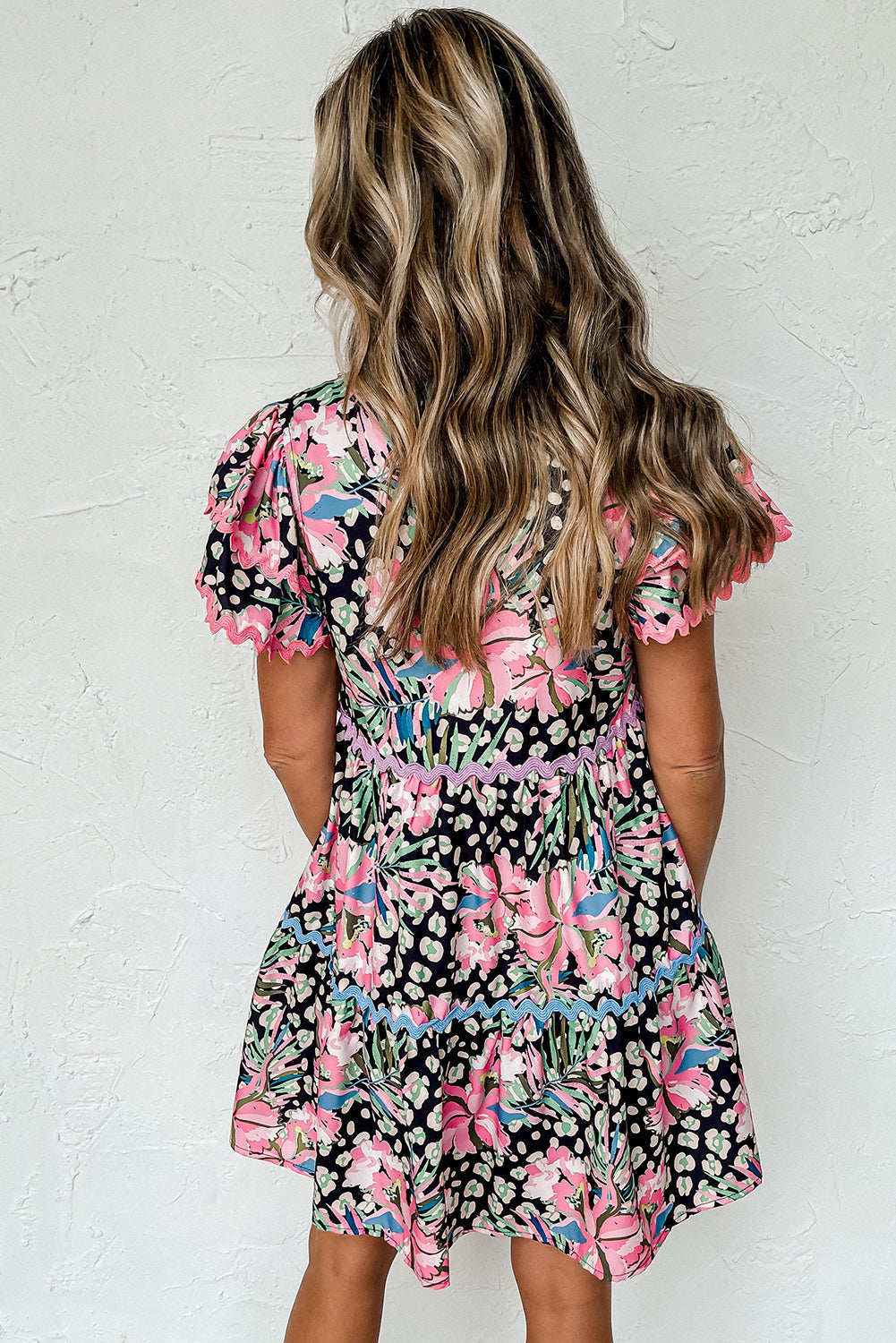 Women's Dresses with Embellished Layered Mini Floral-Print