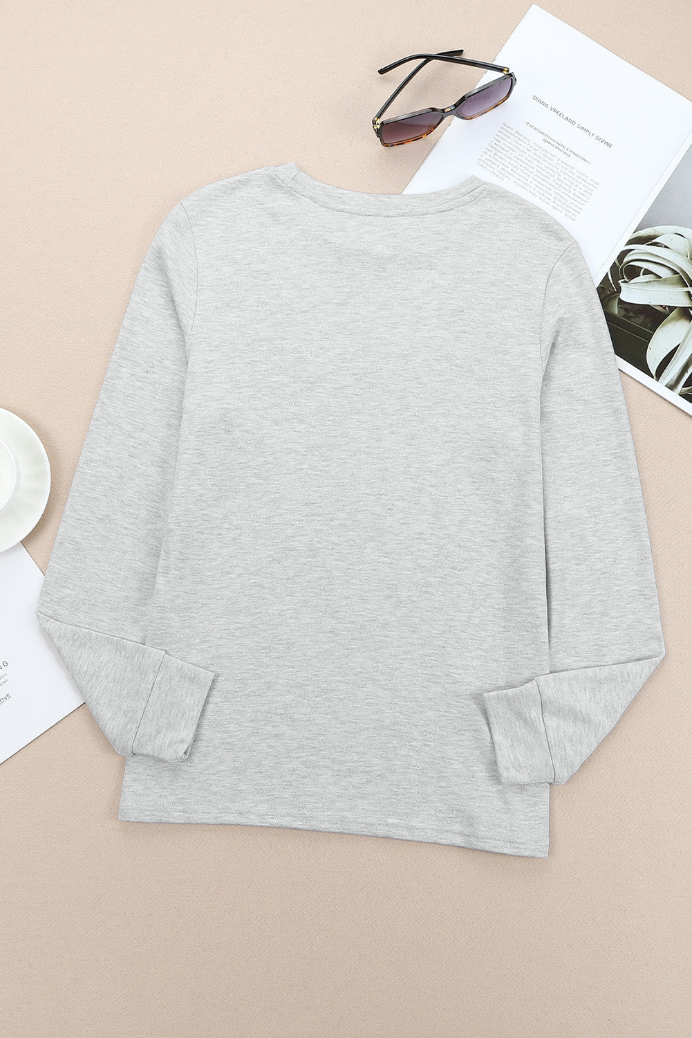 Women's Top Featuring Plain Crew Neck Long-Sleeve