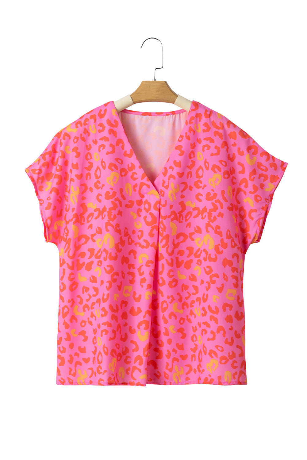 Women's Blouse Featuring Short-Sleeve Leopard-Print V Neck