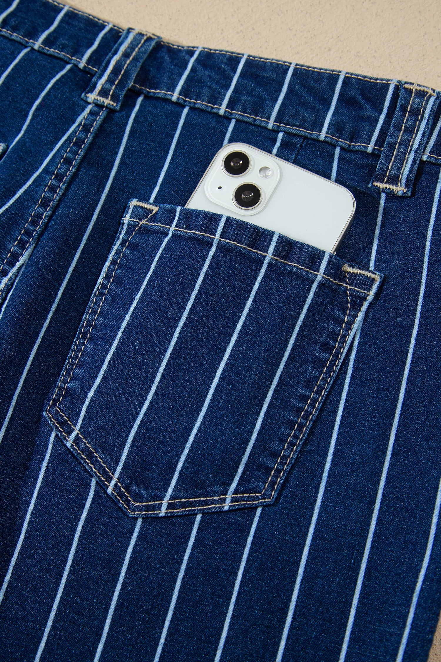 Stripe Metal Button Detail Womens Denim Shorts in Blue