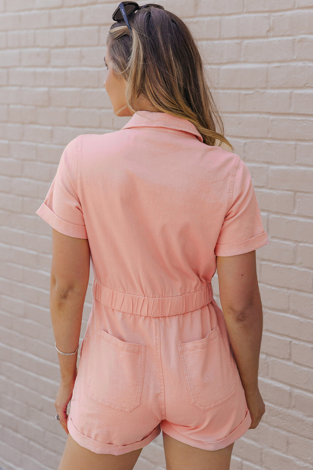 Women's Romper with Pocket-Detail Button Down Denim
