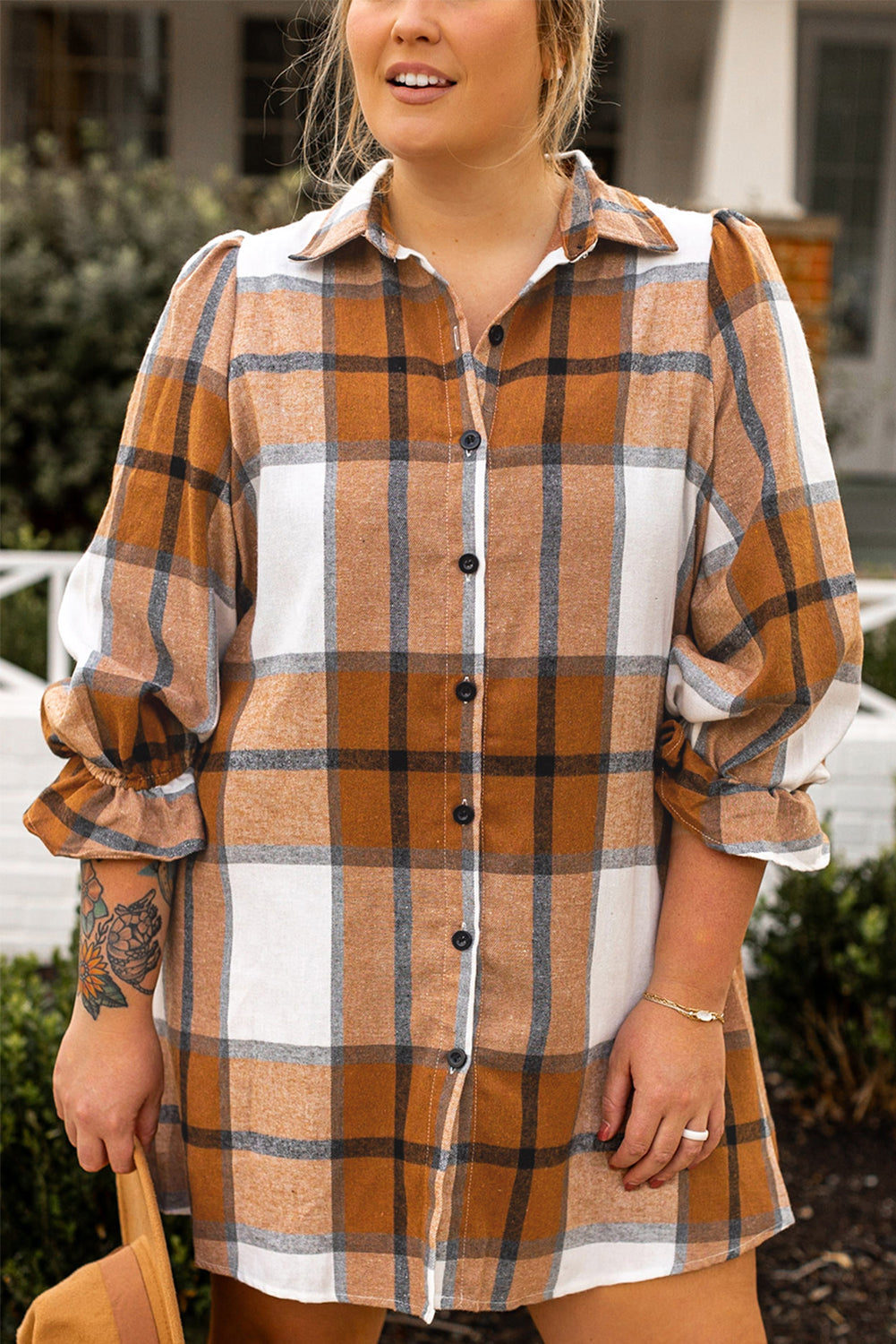 Women's Plus Size Plaid Flounce Shirt Dress