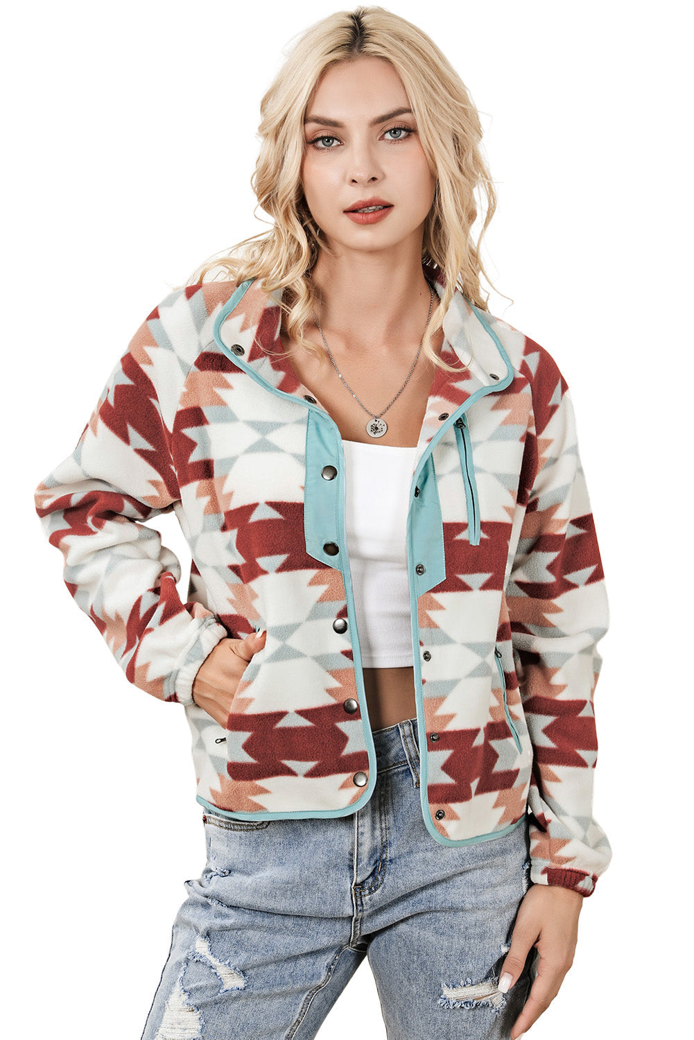 Women's Zipper Fleece Western Aztec Jacket