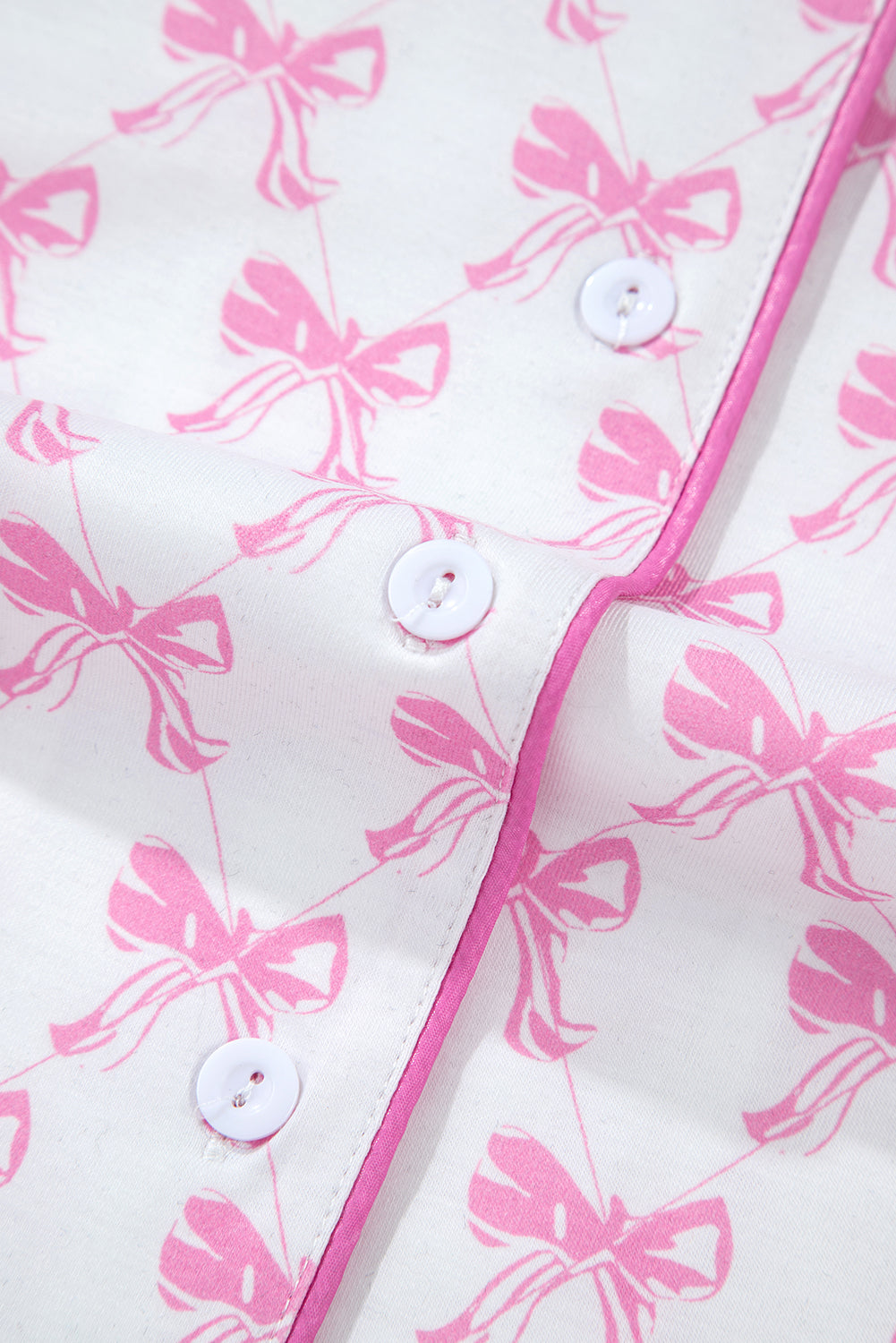 Bowknot and Printed Short-Sleeved Ruffled Shorts Pajama Set