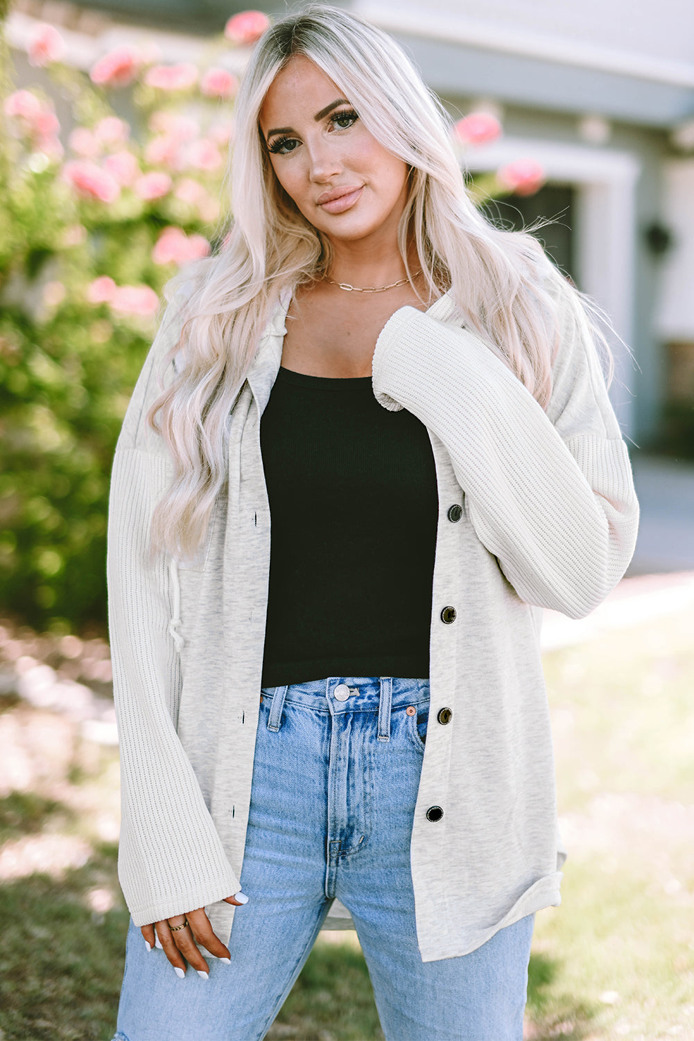 Women's Jacket Featuring Hooded Button Up