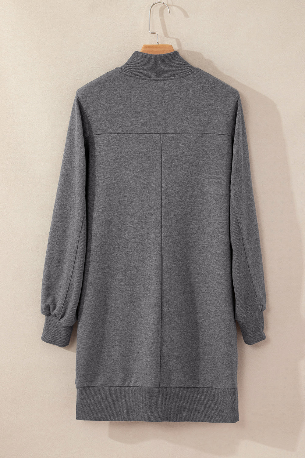 Zip-Front Patchwork Collared Rib-Knit Sweatshirt Dress Featuring Pockets