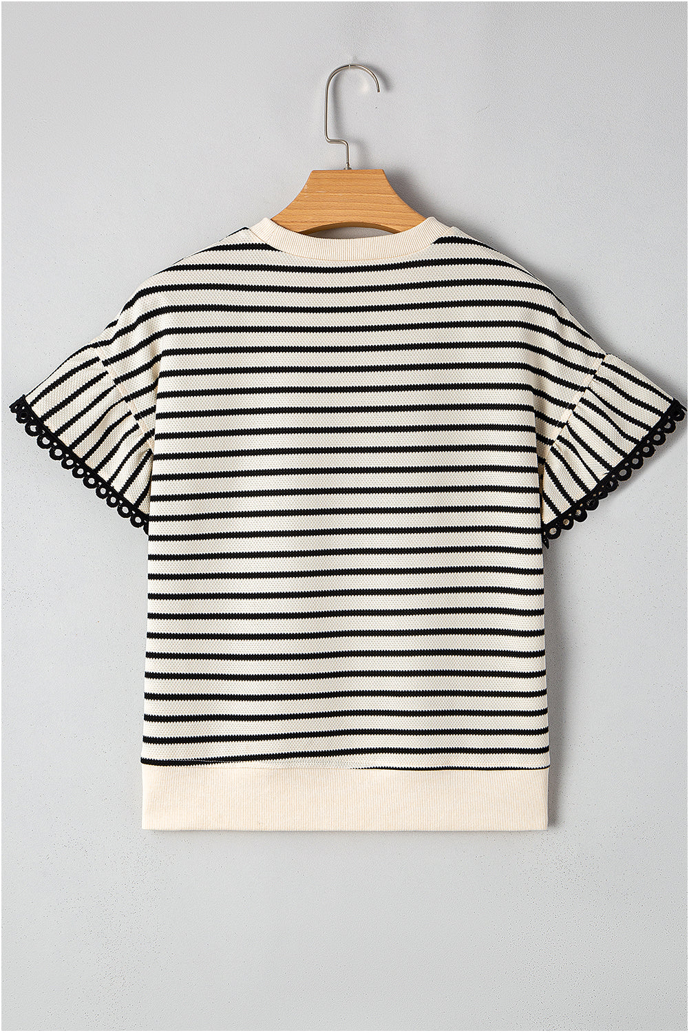 Scallop Lace Trim Ruffle Short Sleeves Crewneck Top