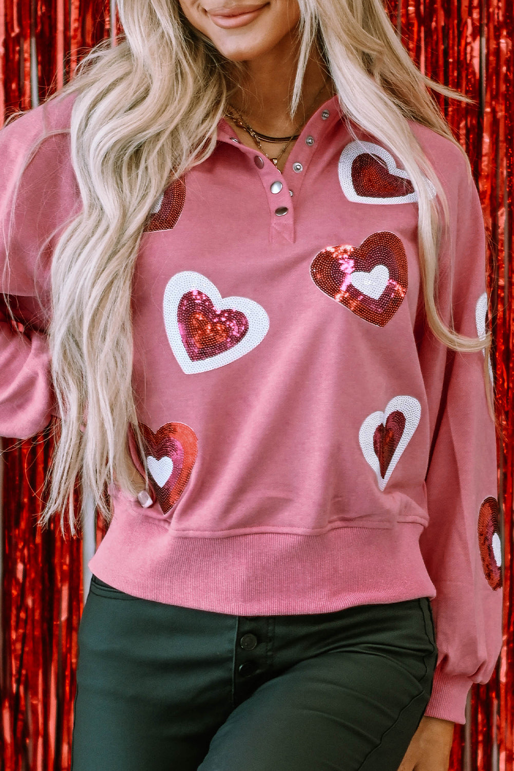 Women's Sweatshirt with Sequin Buttons Mineral-Washed