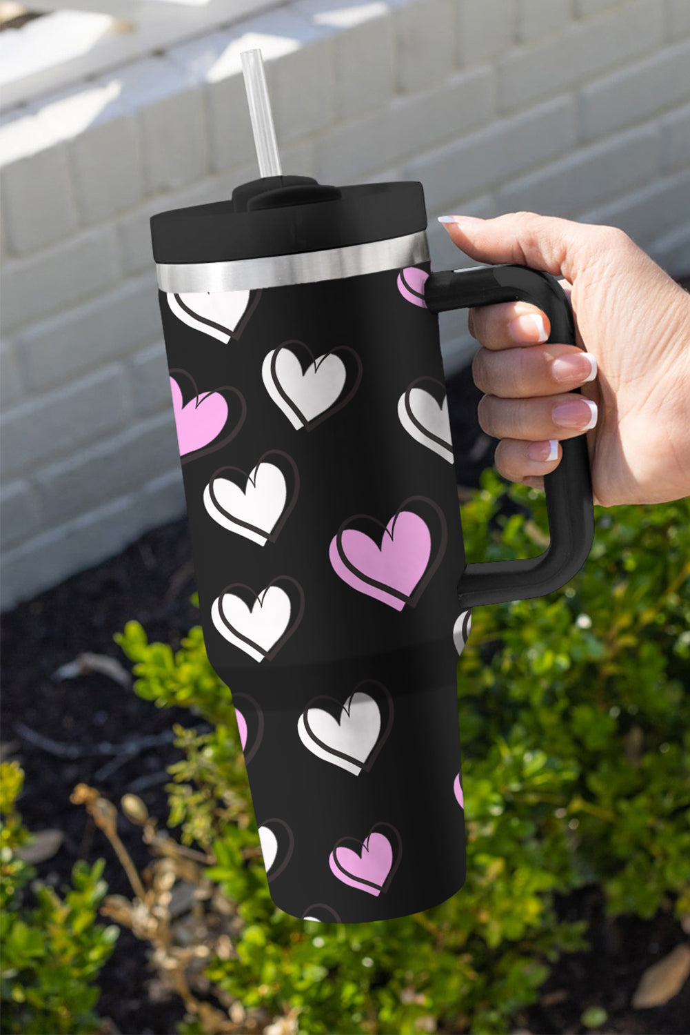 Valentines Thermos Heart Printed Cup with Handle 40oz