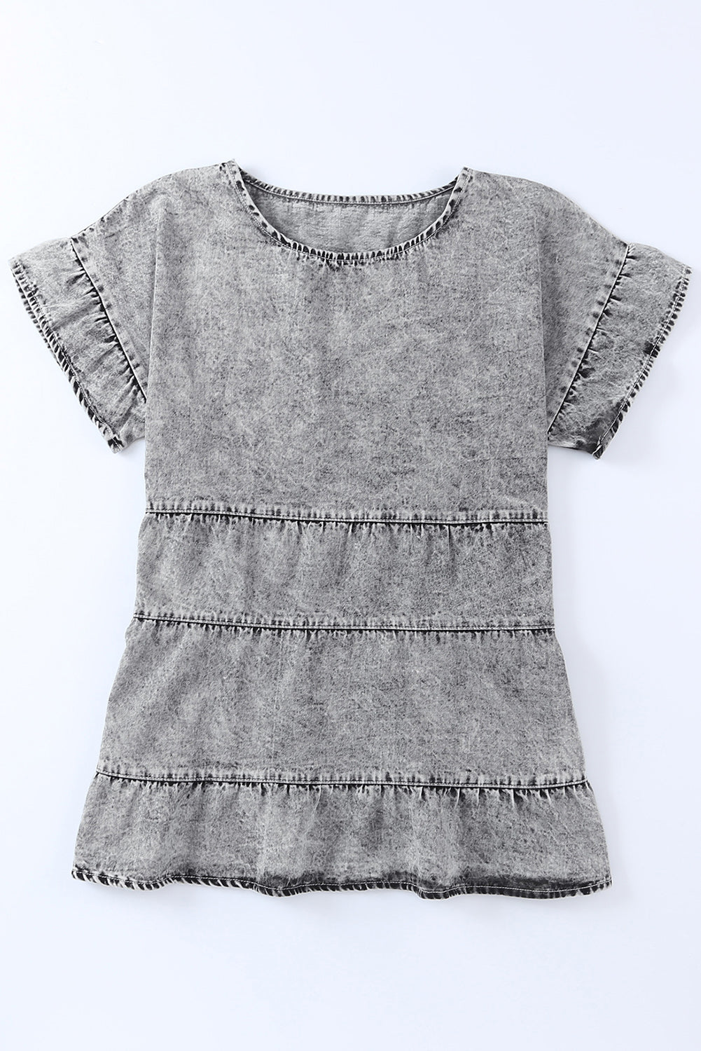Top for Women Flutter Sleeves Layered Denim
