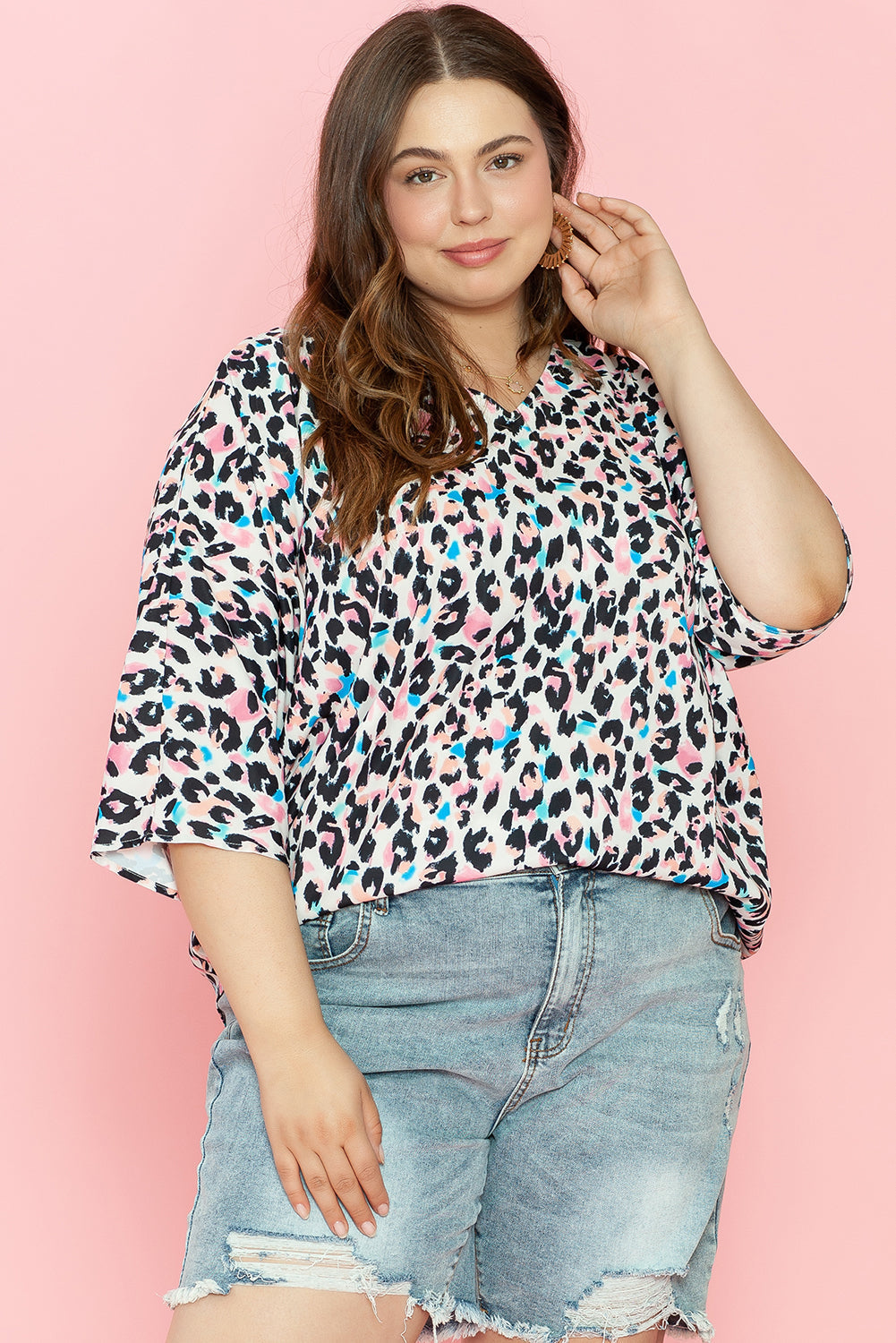 Women's V Neck Batwing Sleeve Plus Size Top