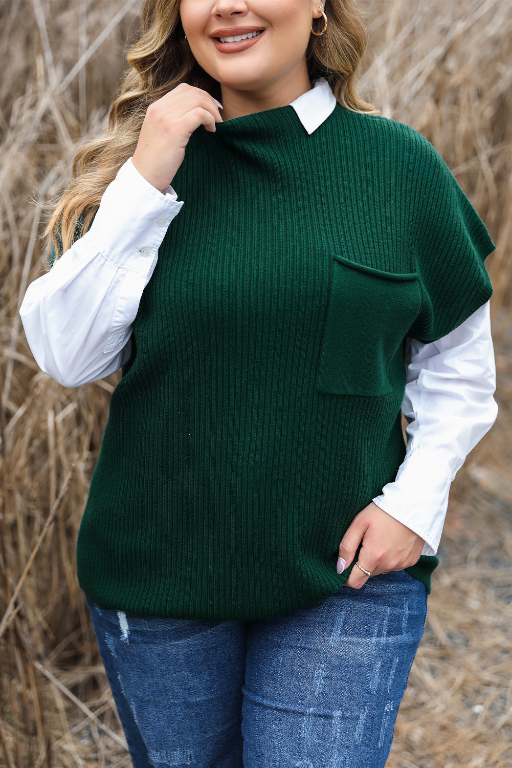 Sweater for Women Plus Size Mock Neck Short-Sleeve