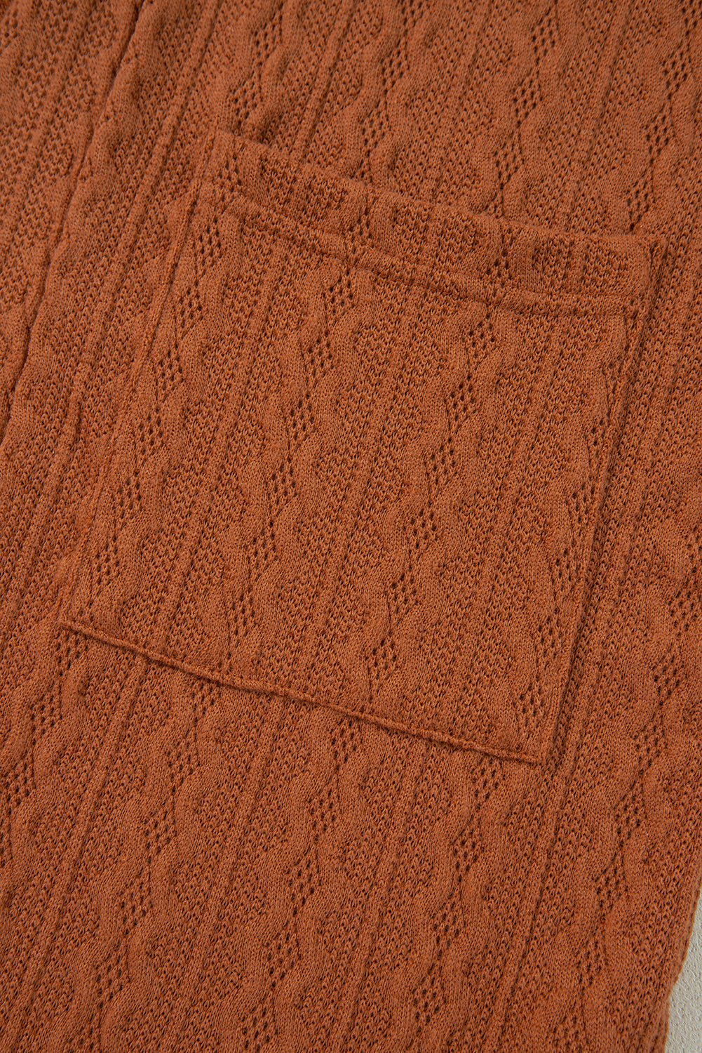 Knit Side Textured Side Pockets Open-Front Cardigan in Chestnut