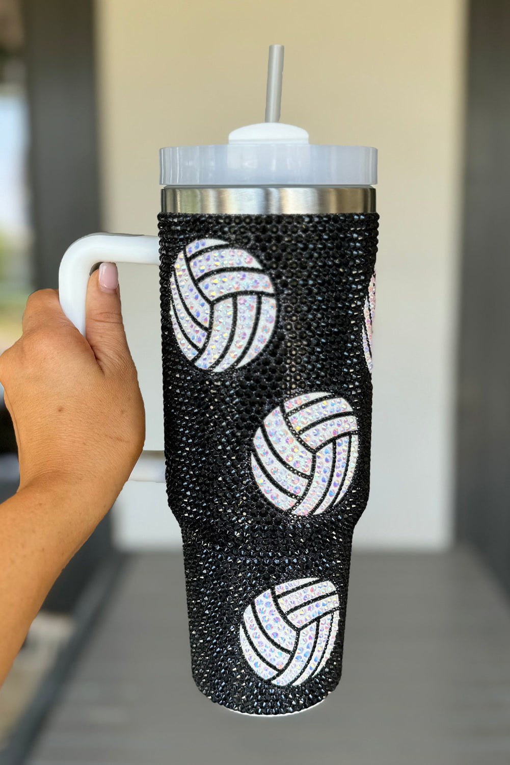 40 Volleyball Oz Rhinestone Tumbler with Handle
