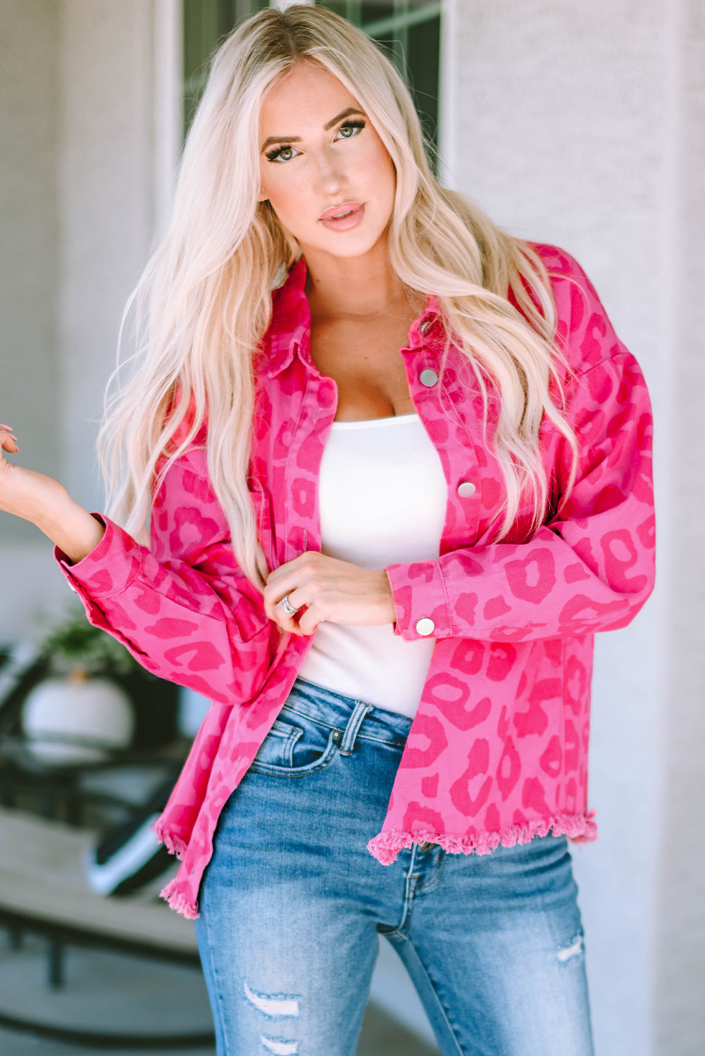 Women's Button Cuffs Raw-Edge Jacket