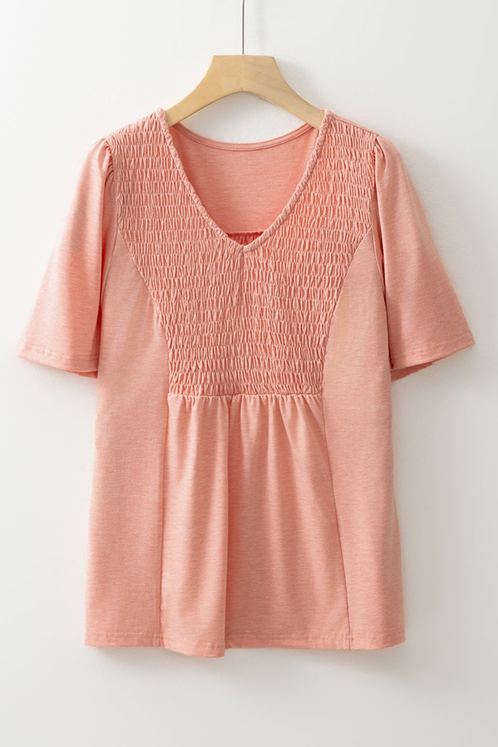 Smocked Front Short Sleeve Pleated Babydoll Top