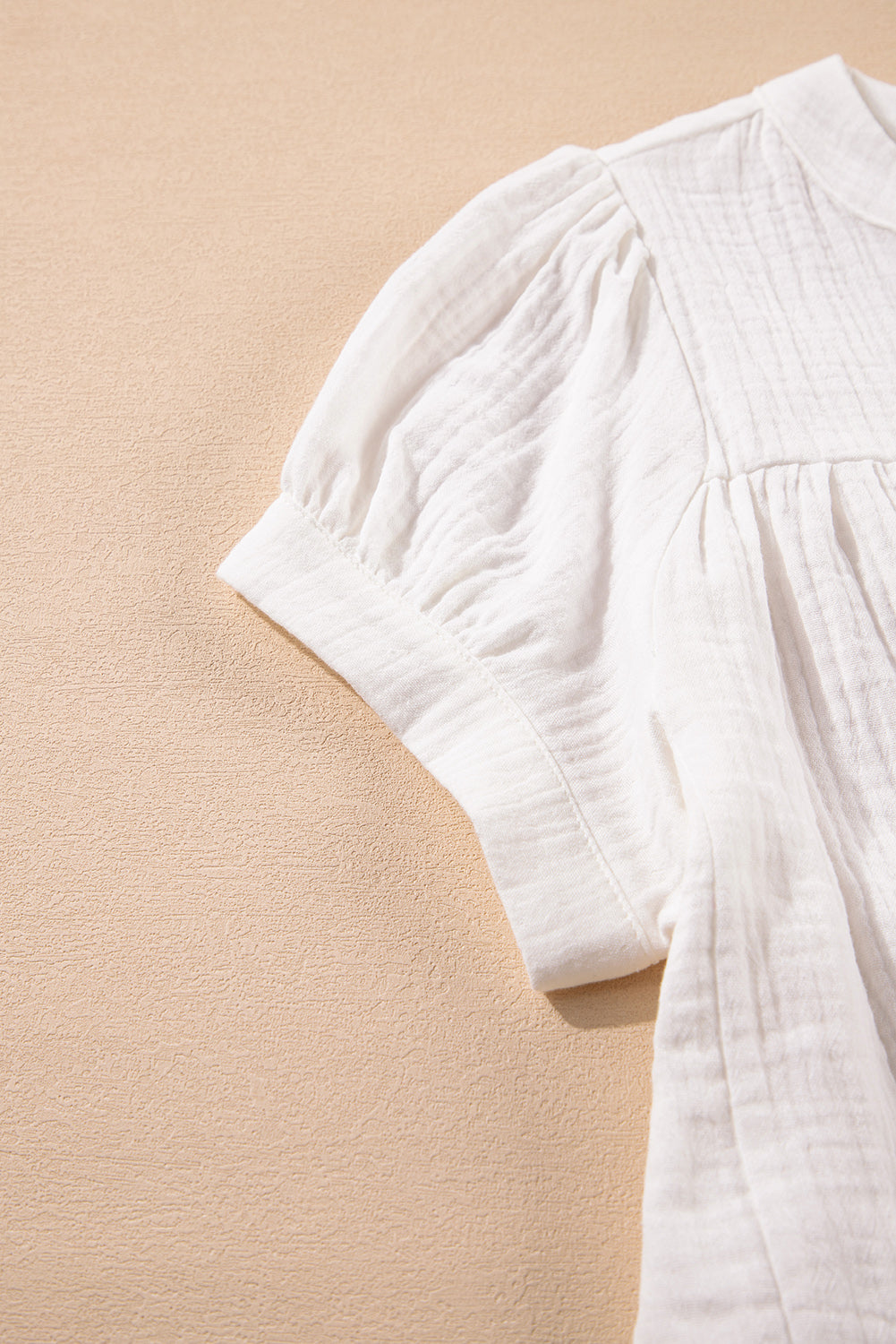 Textured Short Sleeve Buttons Frayed Blouse
