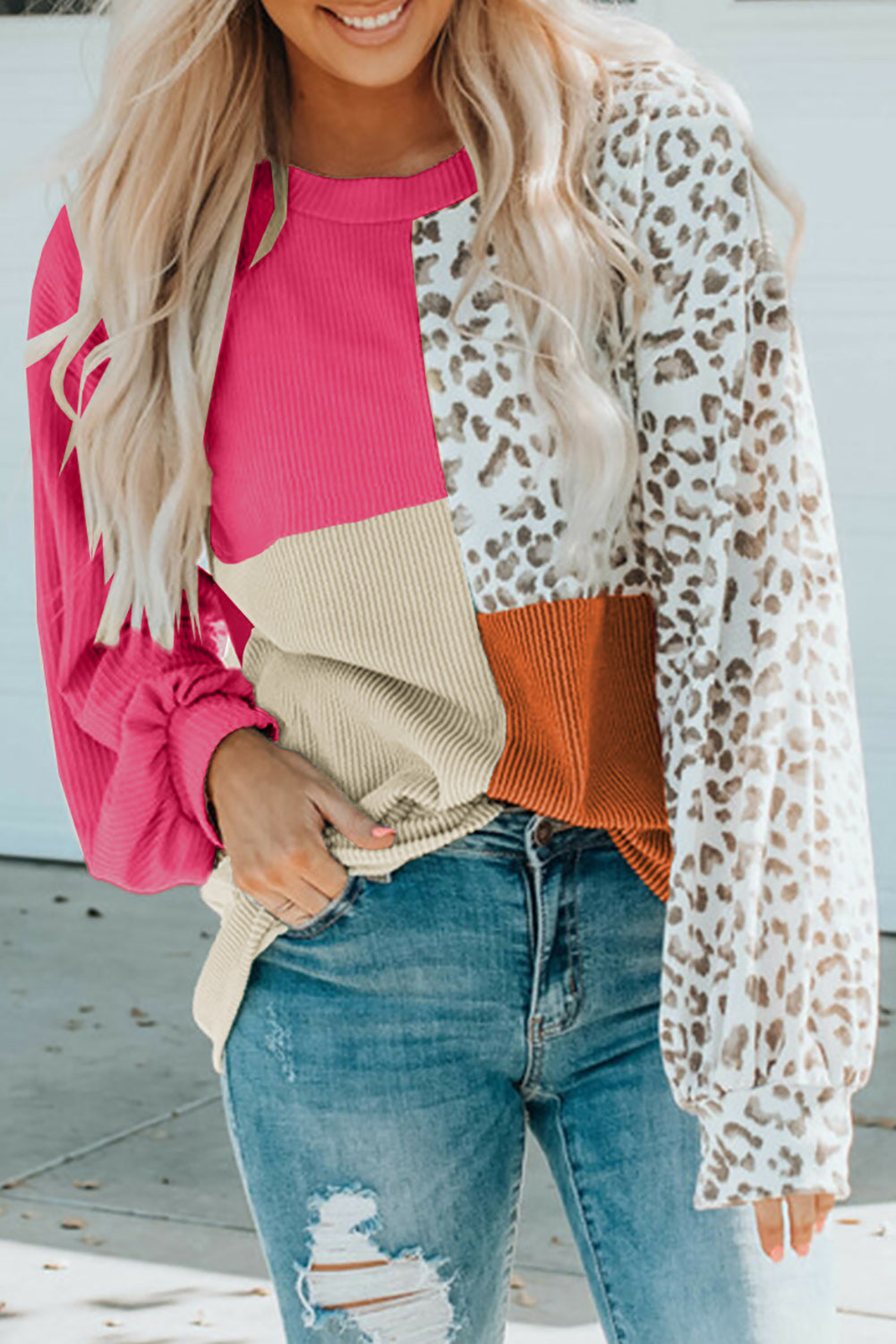 Top for Women Rib-Knitted Long-Sleeve