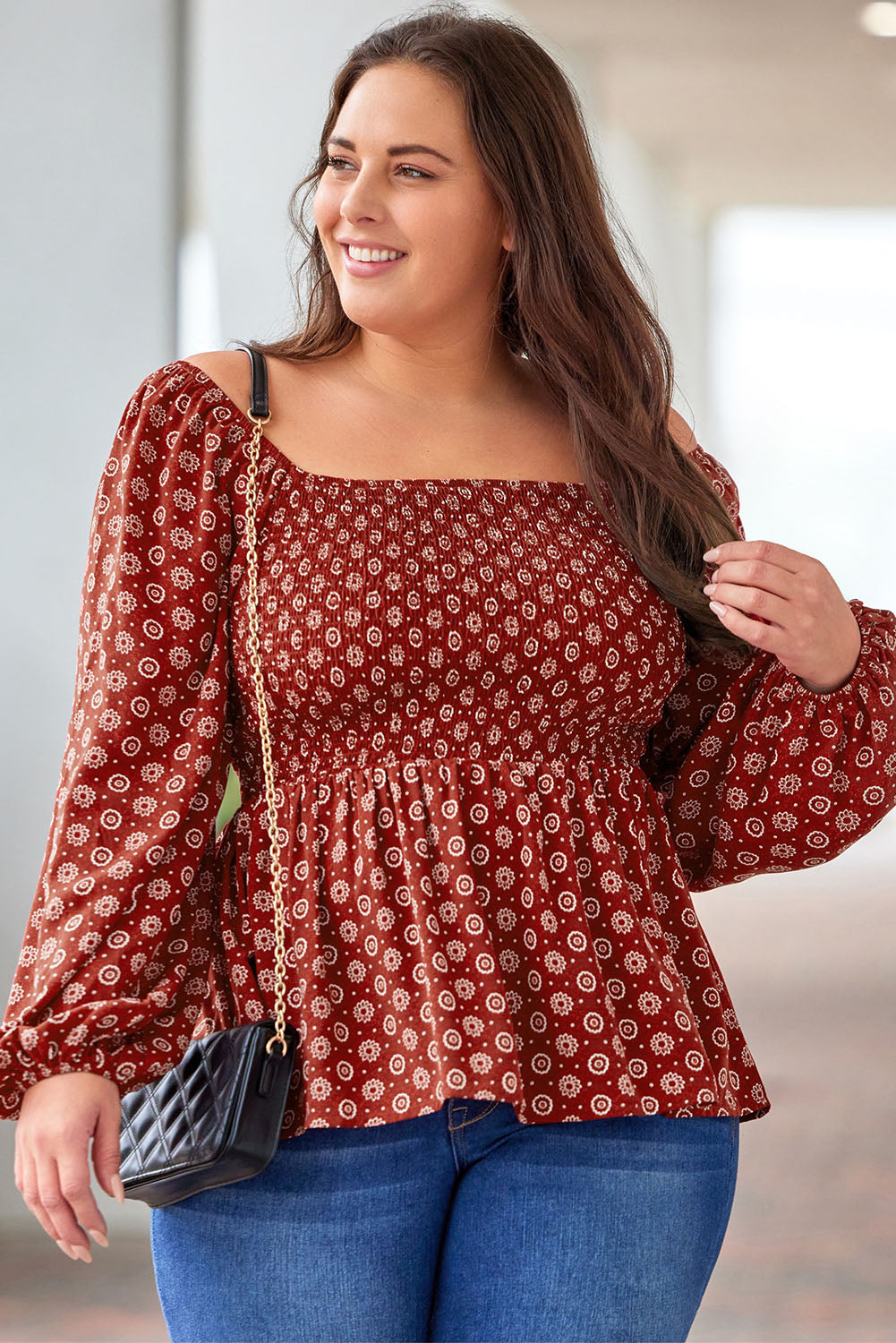 Women's Peplum Plus Size Square Neck Blouse