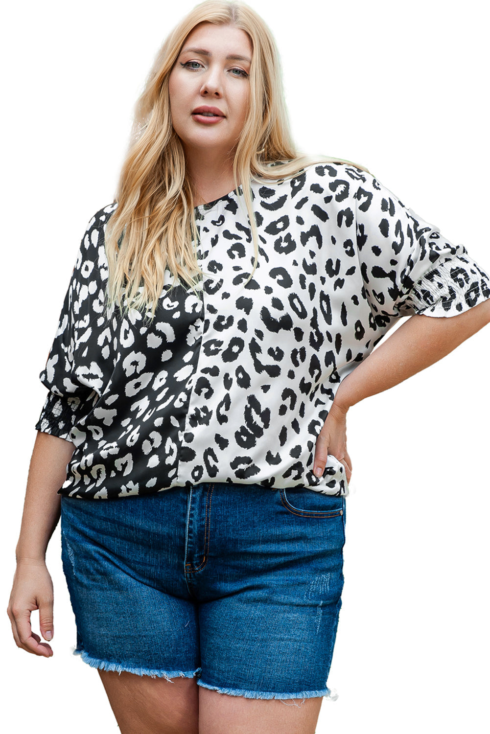 Women's Blouse with Plus Size Contrast Leopard-Print