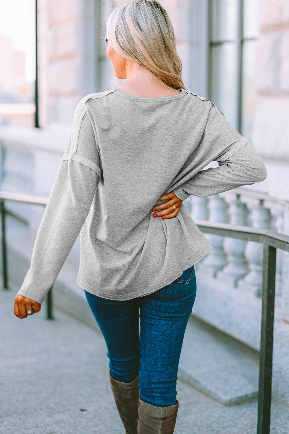 Women's Top with Pocket-Detail Oversized Drop Sleeve