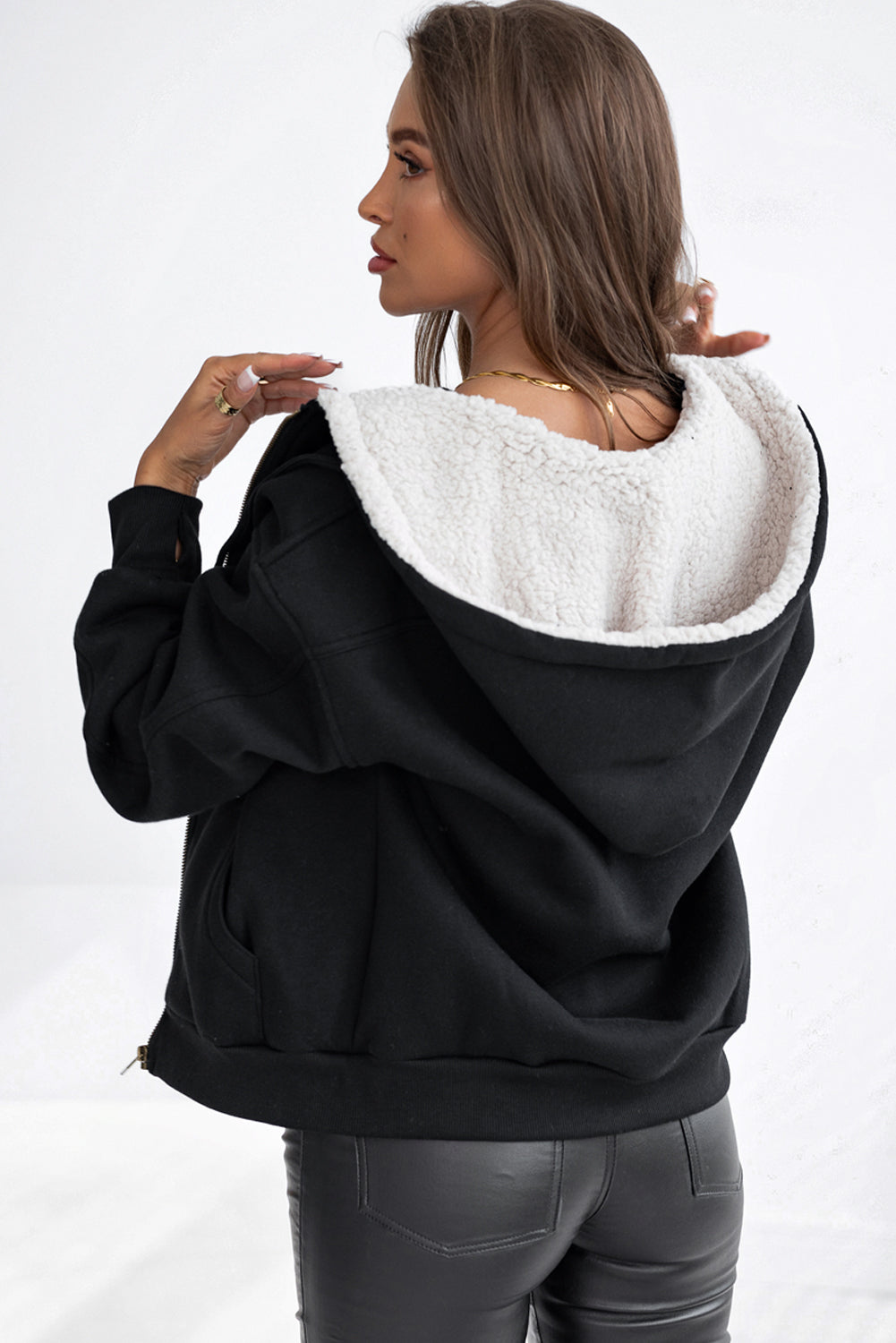 Jacket for Women Sherpa Hooded Zip Up