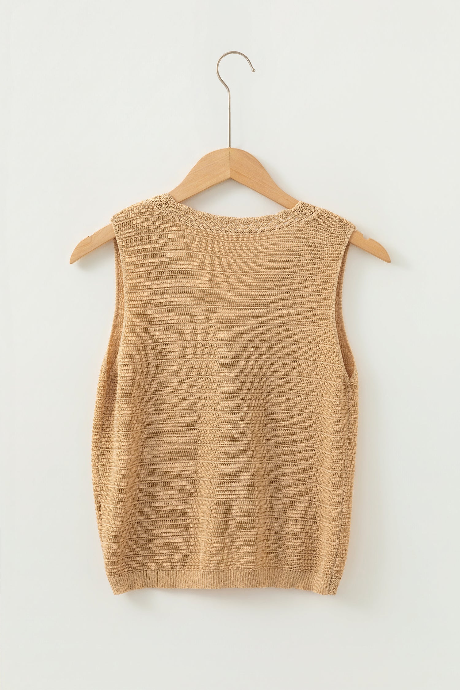 Trim Hollow out Button-Front Boho Knit Top Vest