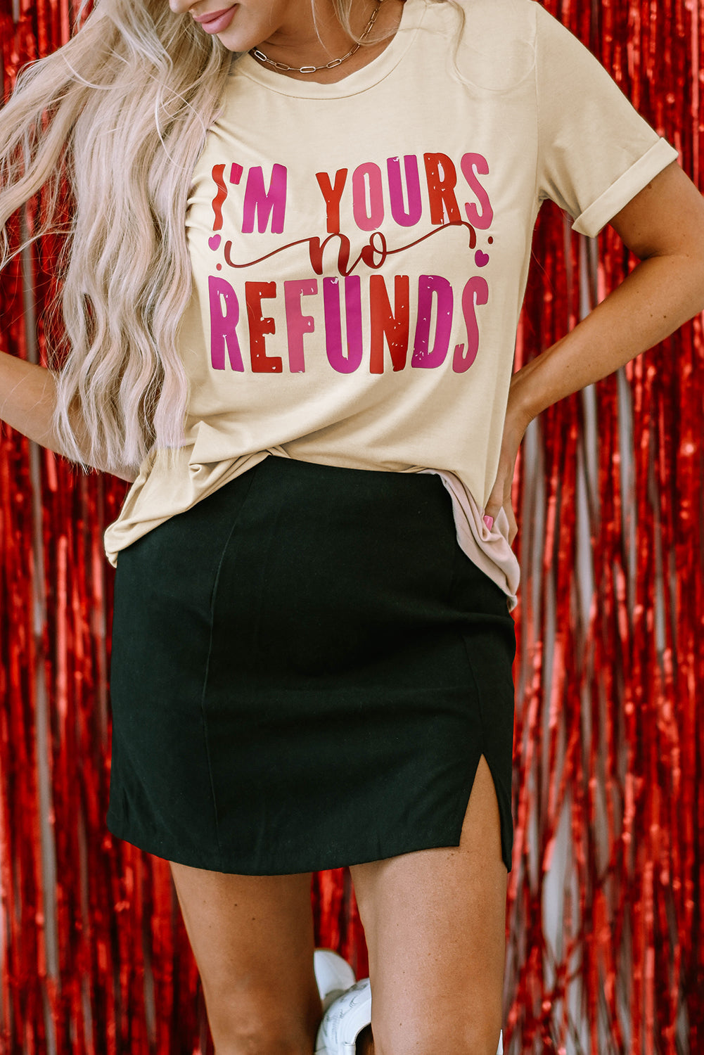 Tee for Women Graphic-Print I'm Yours No Refunds Crew Neck