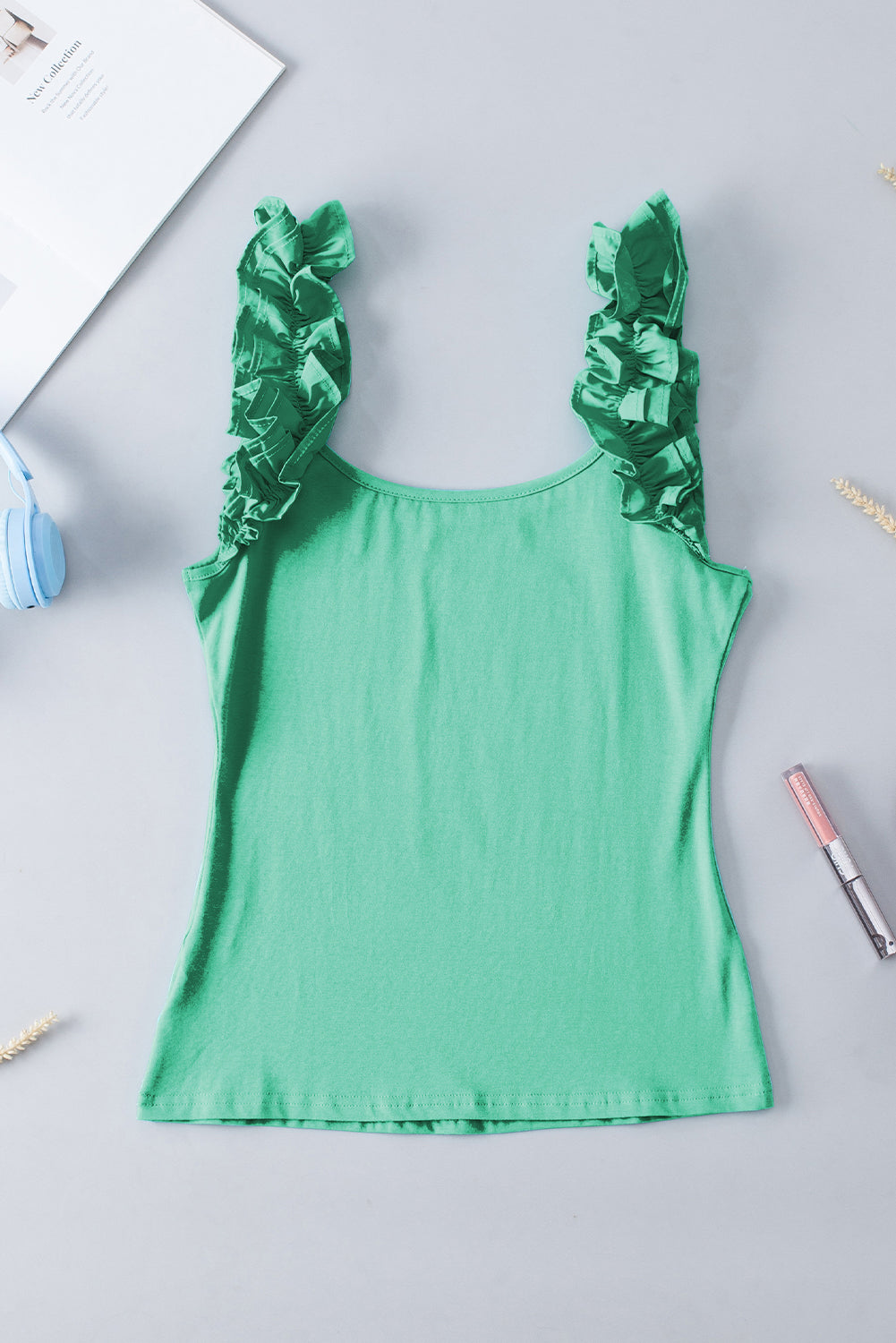 Women's Tank Top with Slim Ruffle-Trimmed Wide Straps Everyday Style