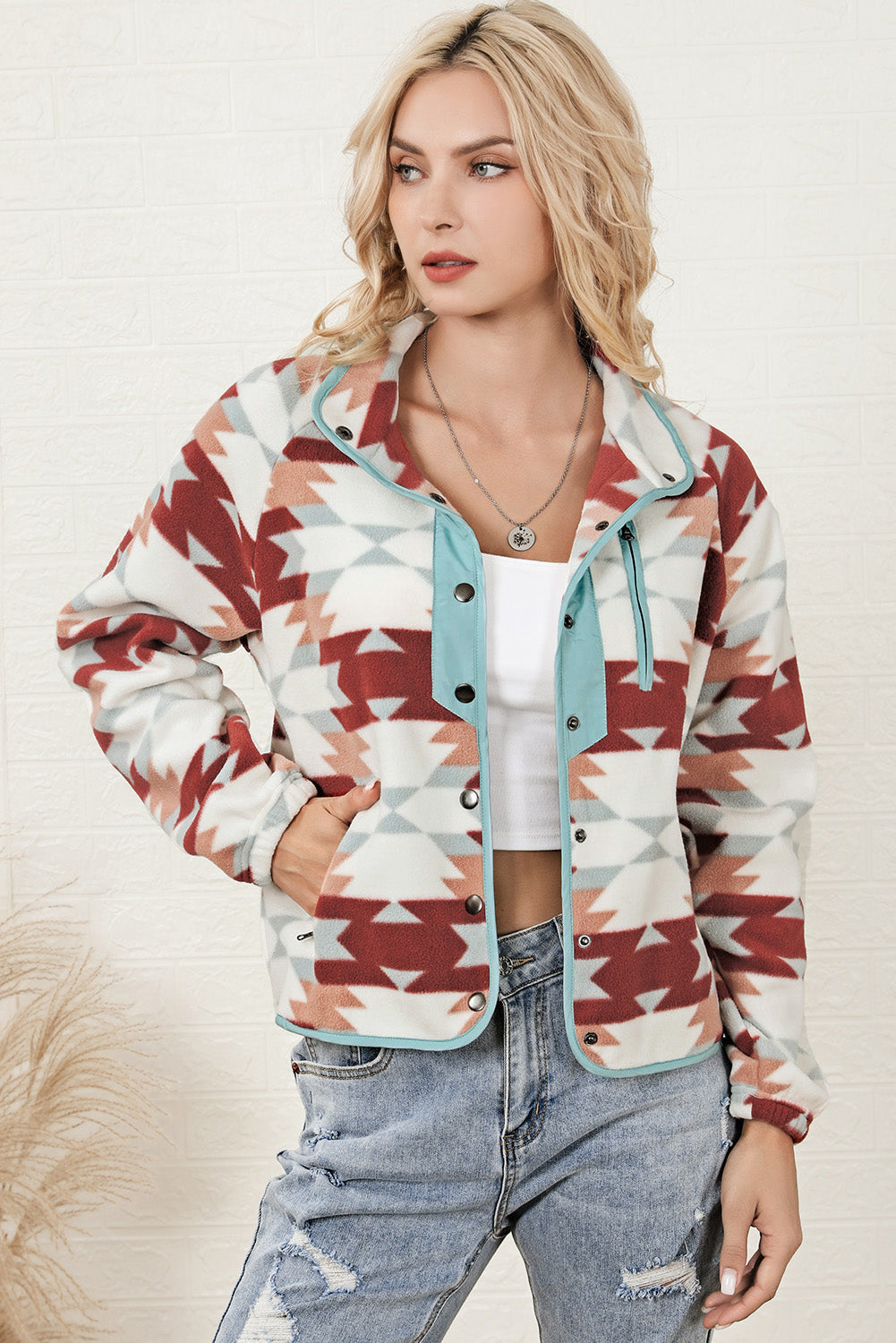 Women's Zipper Fleece Western Aztec Jacket