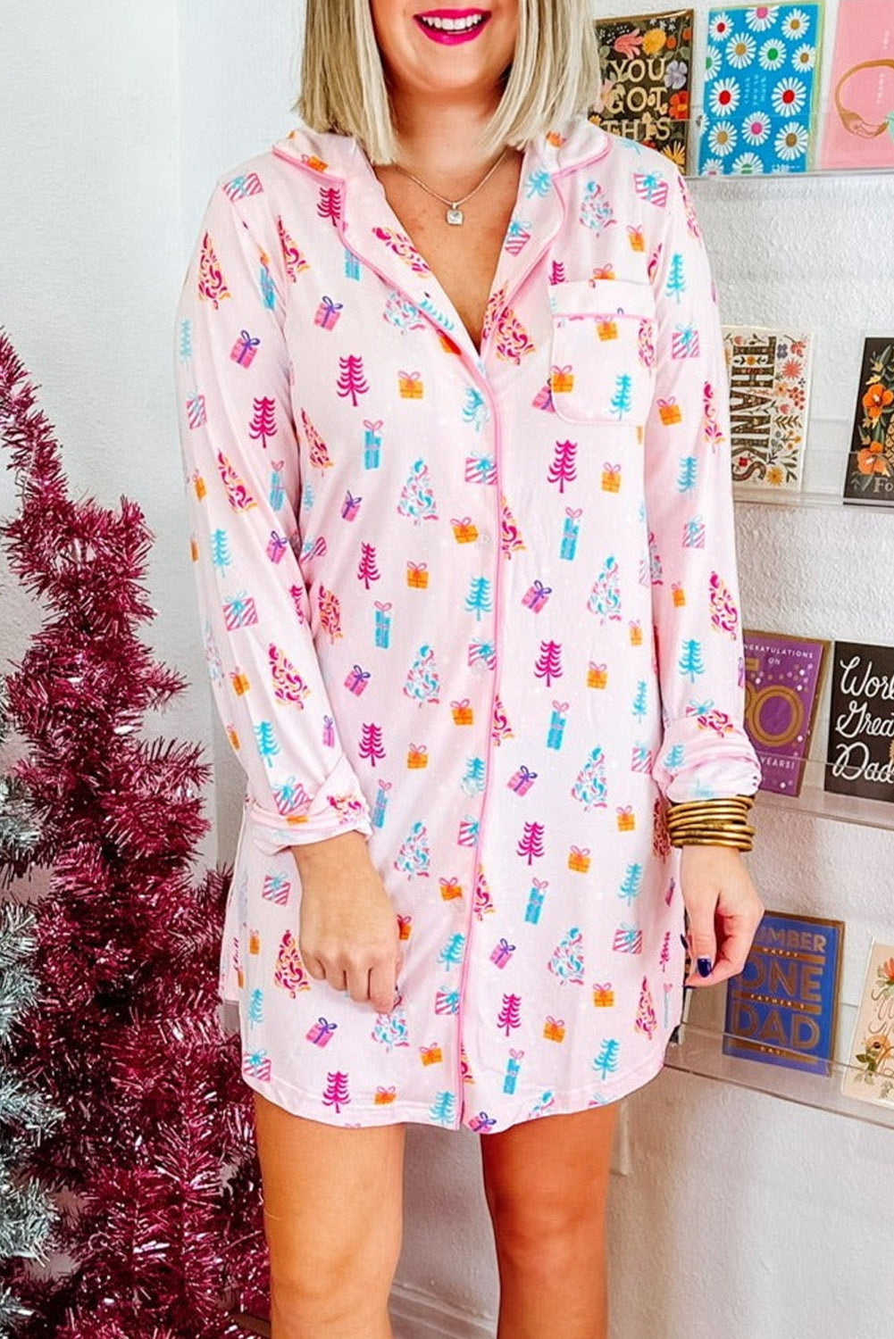 Twinkle Tree Christmas Tree Print Shirt Sleep Dress