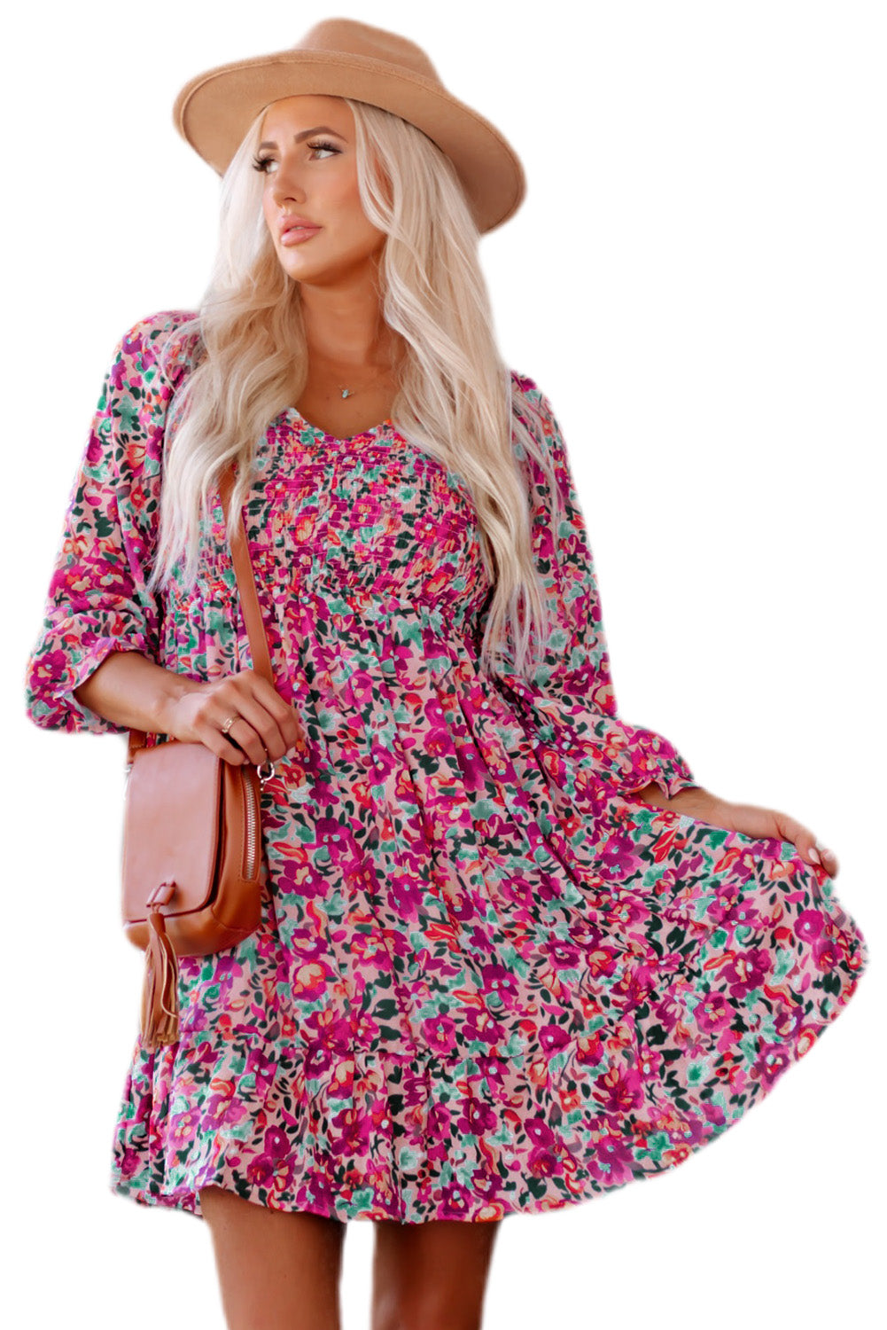 Floral Dresses for Women Sleeve Shirred Puffy