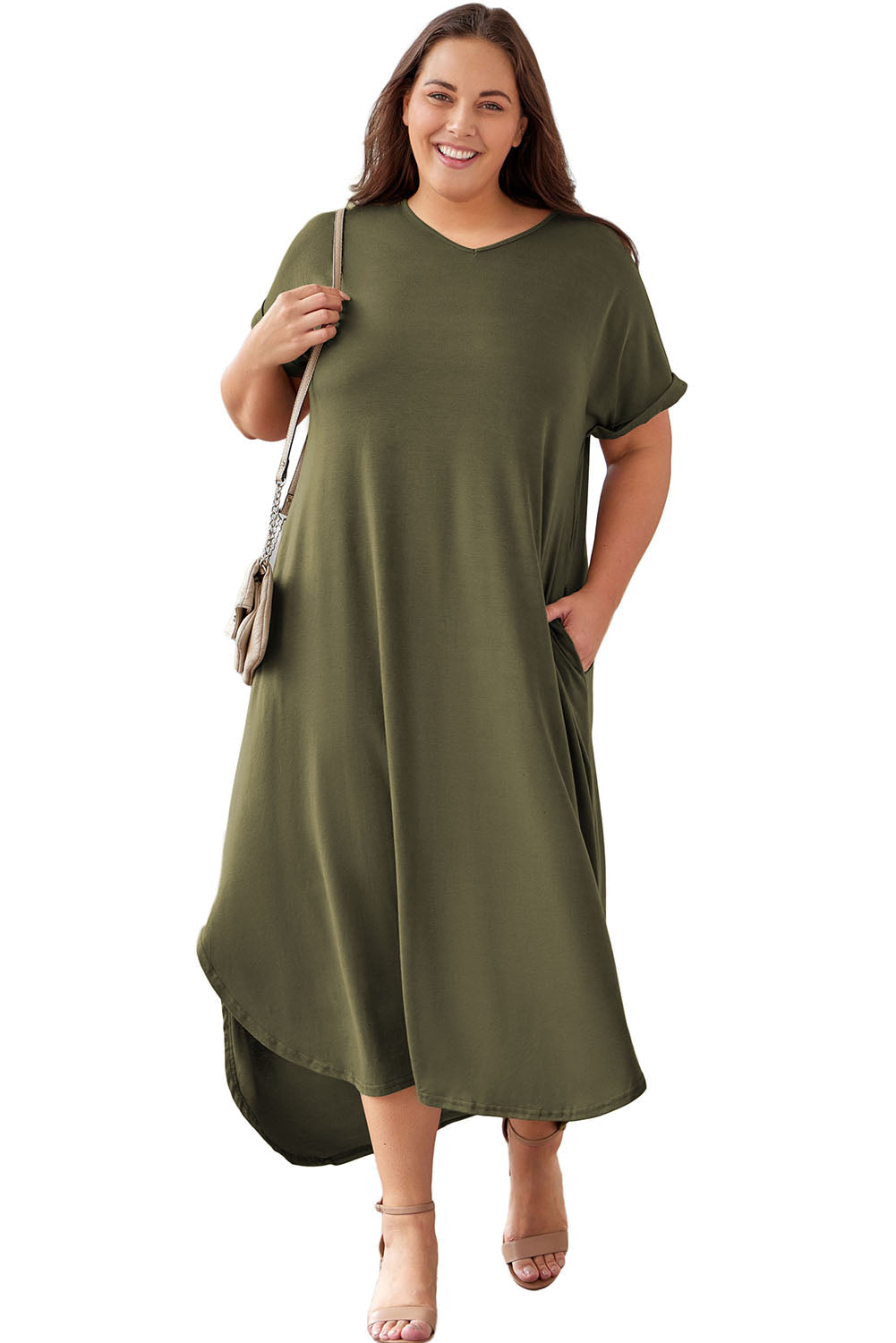 Women's Maxi Dress with Plus Size Rolled Cuffs