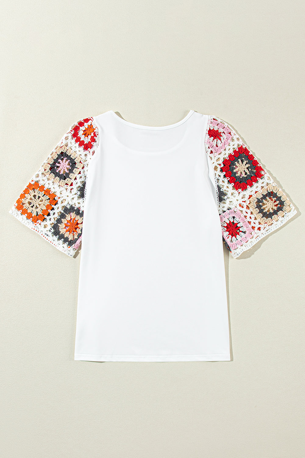 Women's Top with Crochet Short-Sleeve Floral-Print