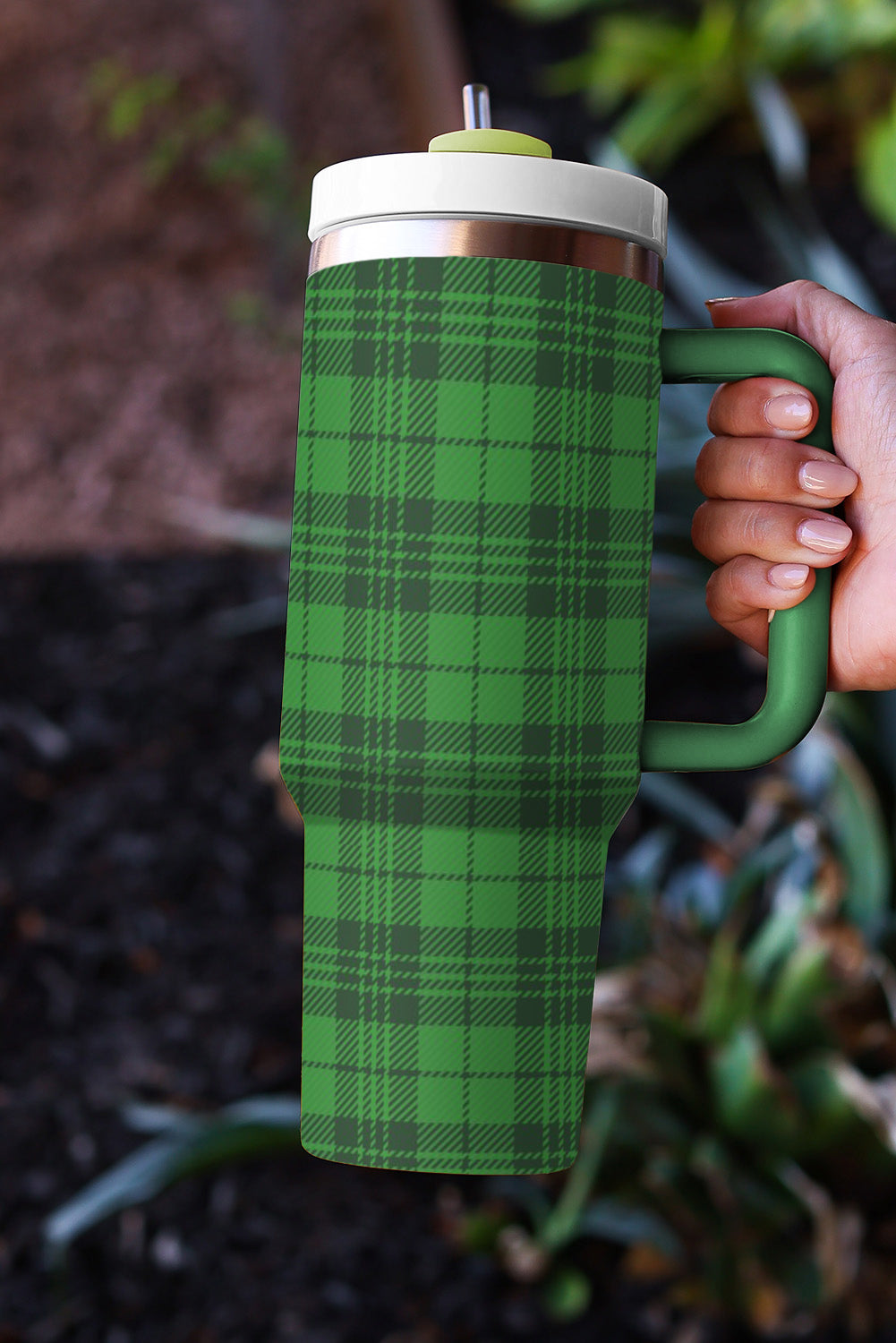 Plaid Stainless Print Handle Vacuum Cup 40oz