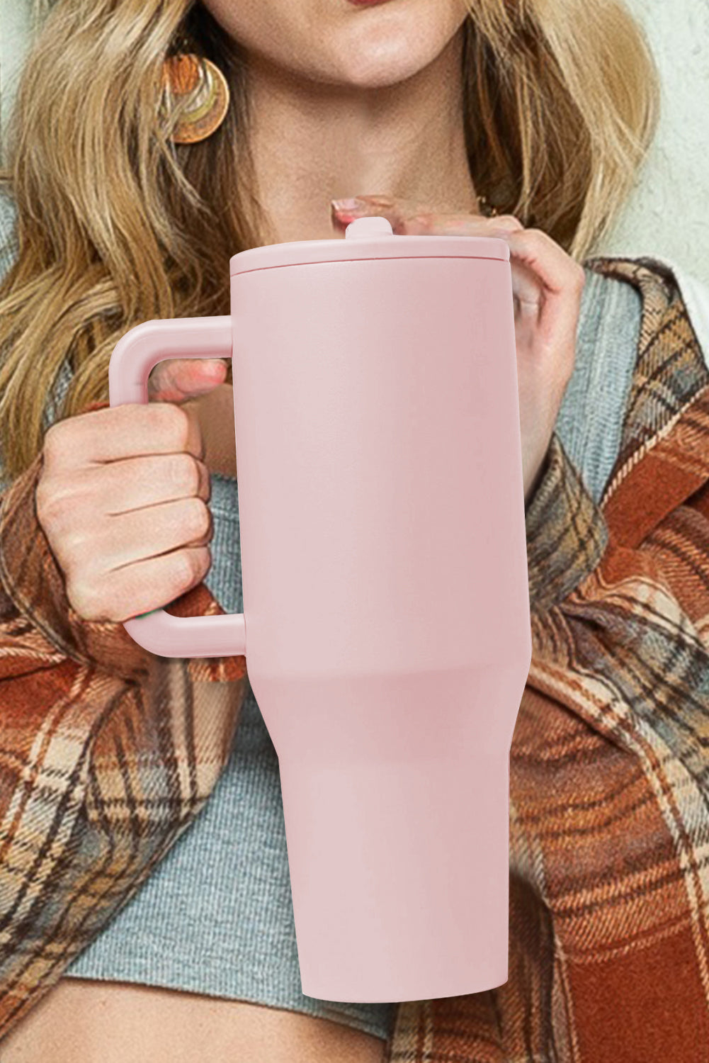 Frosted Large Stainless Handle Vacuum Cup with Straw 40oz