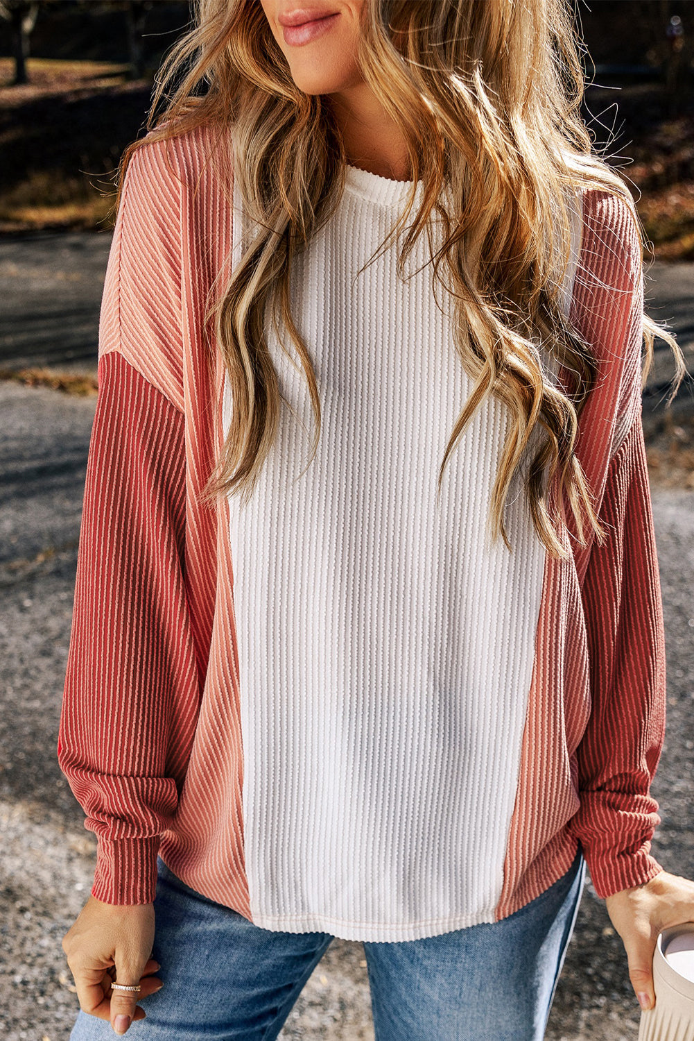 Colorblock Corded Long-Sleeved Top Style