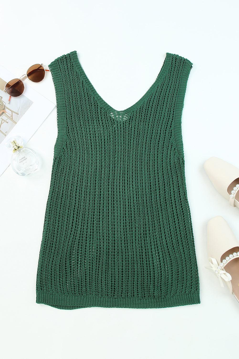 Women's Tank Top Featuring V Neck Hollowed Knitted
