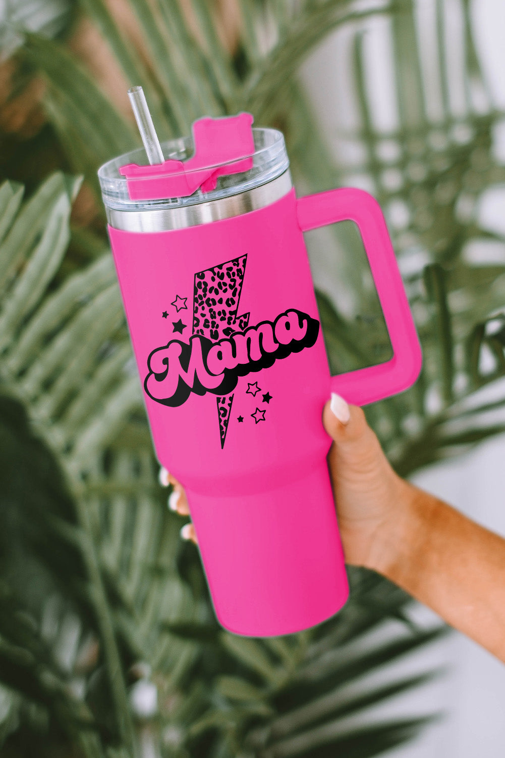 Lightning Mama Leopard Print Portable Cup with Handle 40oz