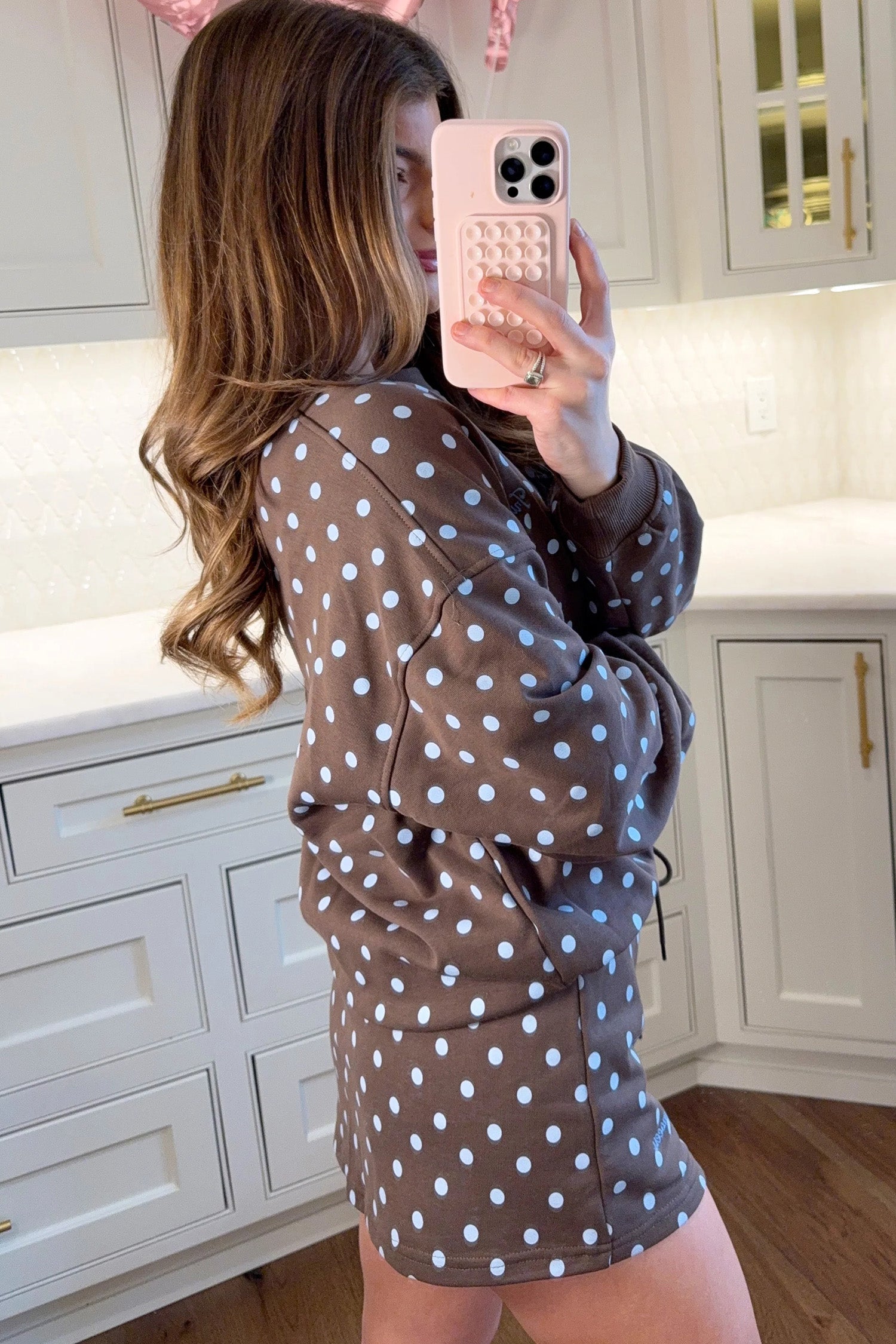 Pullover Embroidered Polka-Dot Embroidered Bow Detail 2pcs Skort Set in Brown