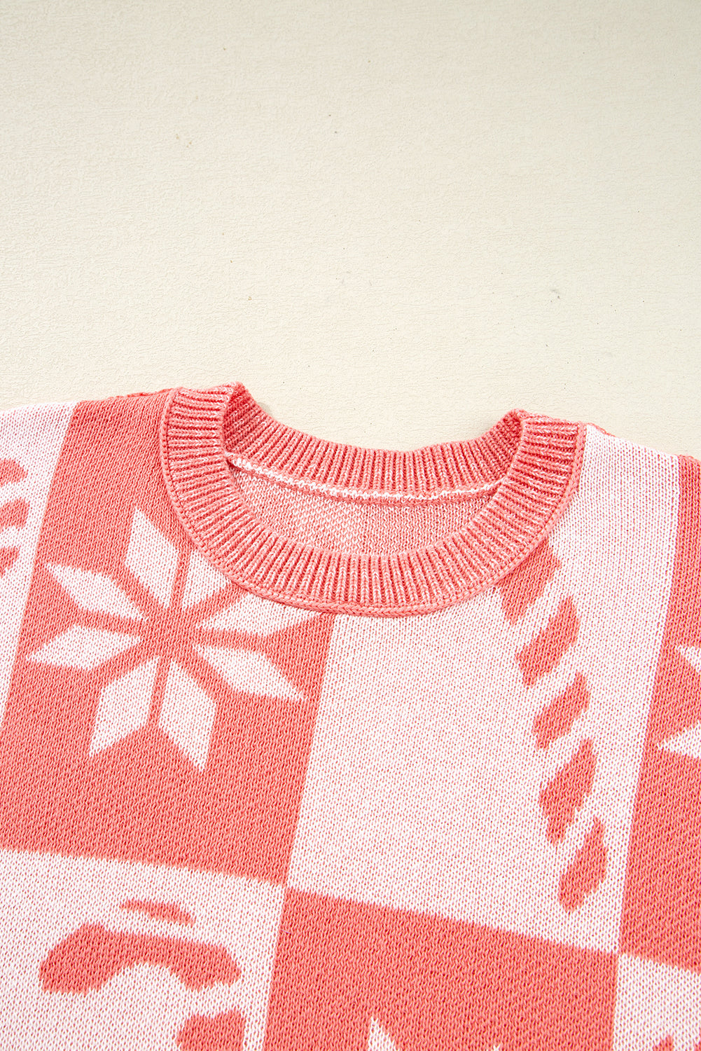 Snowflake Checker Candycane Checker Christmas Holiday Drop-Shoulder Tunic Loose Knit Top