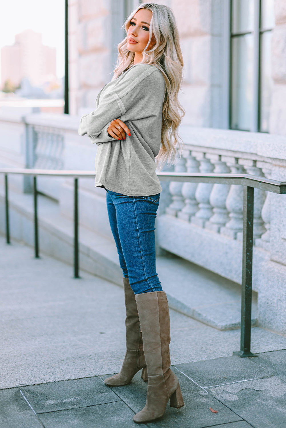 Women's Top with Pocket-Detail Oversized Drop Sleeve
