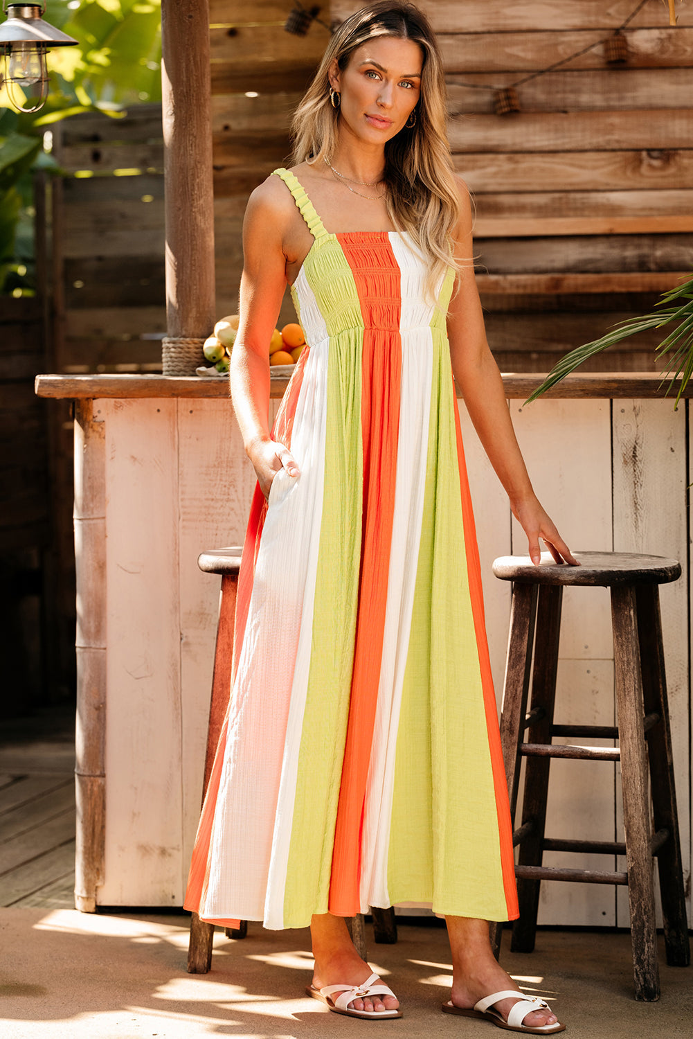Women's Maxi Dress with Shirred High-Rise Fit and Flare
