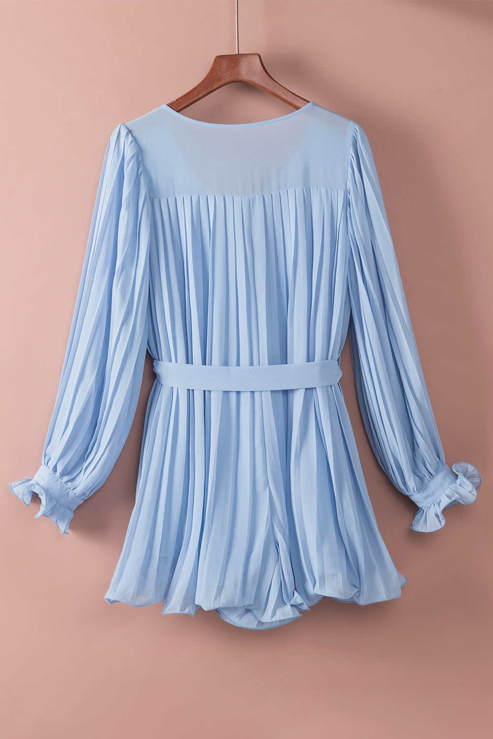 Romper for Women Buttons Pleat-Detail Ruffle-Trimmed Tie Waist