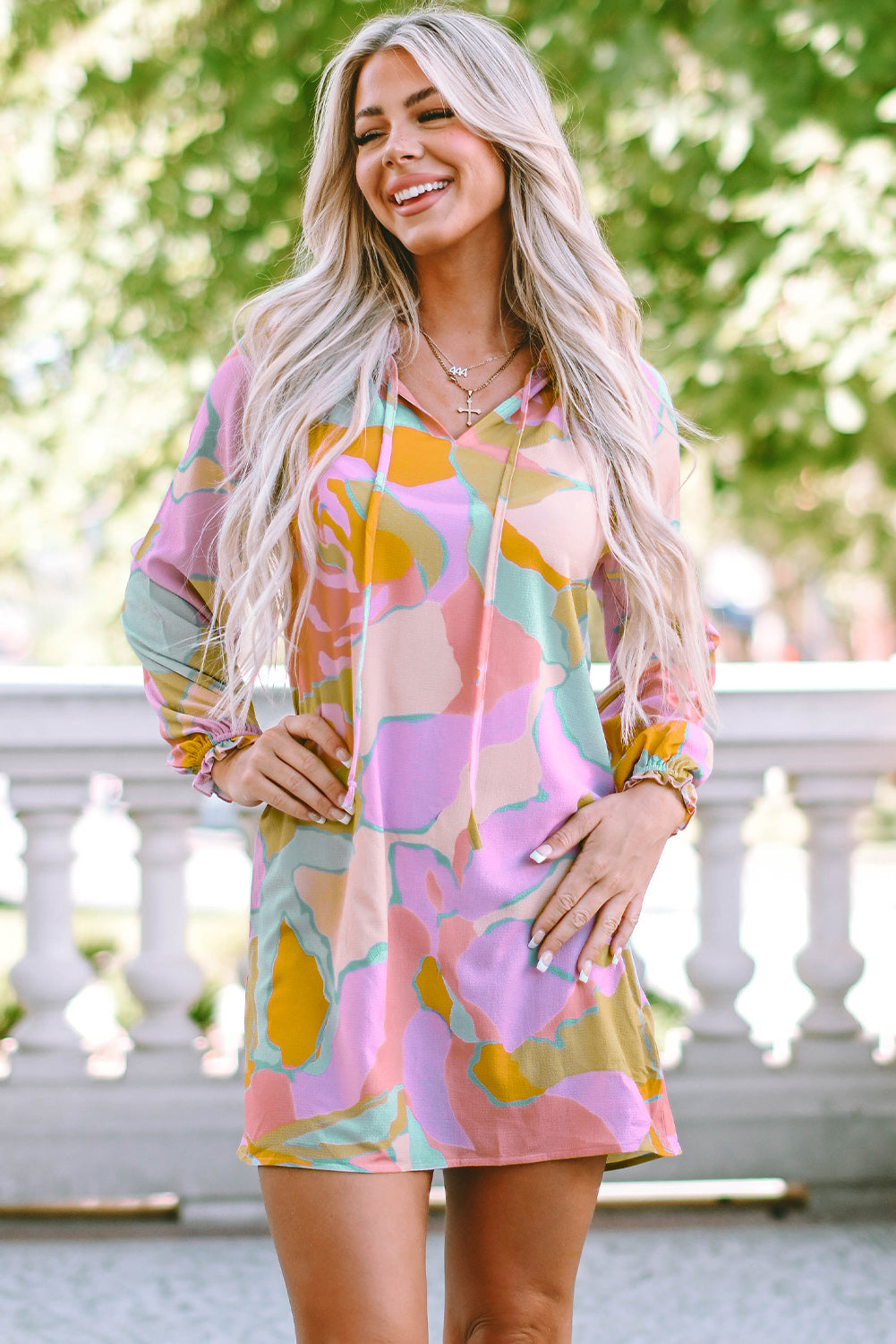 Mini Dress for Women Abstract Frill Split Babydoll