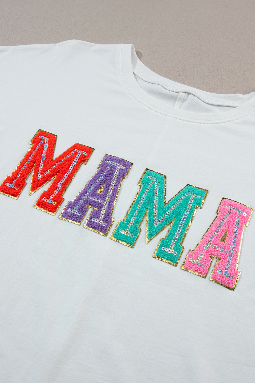 Women's Chenille Patched Crew Neck T Shirt